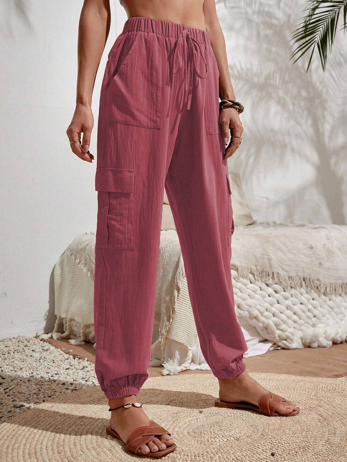 Cakulo Women's High-Waisted Wide-Leg Tapered Pants with Pockets