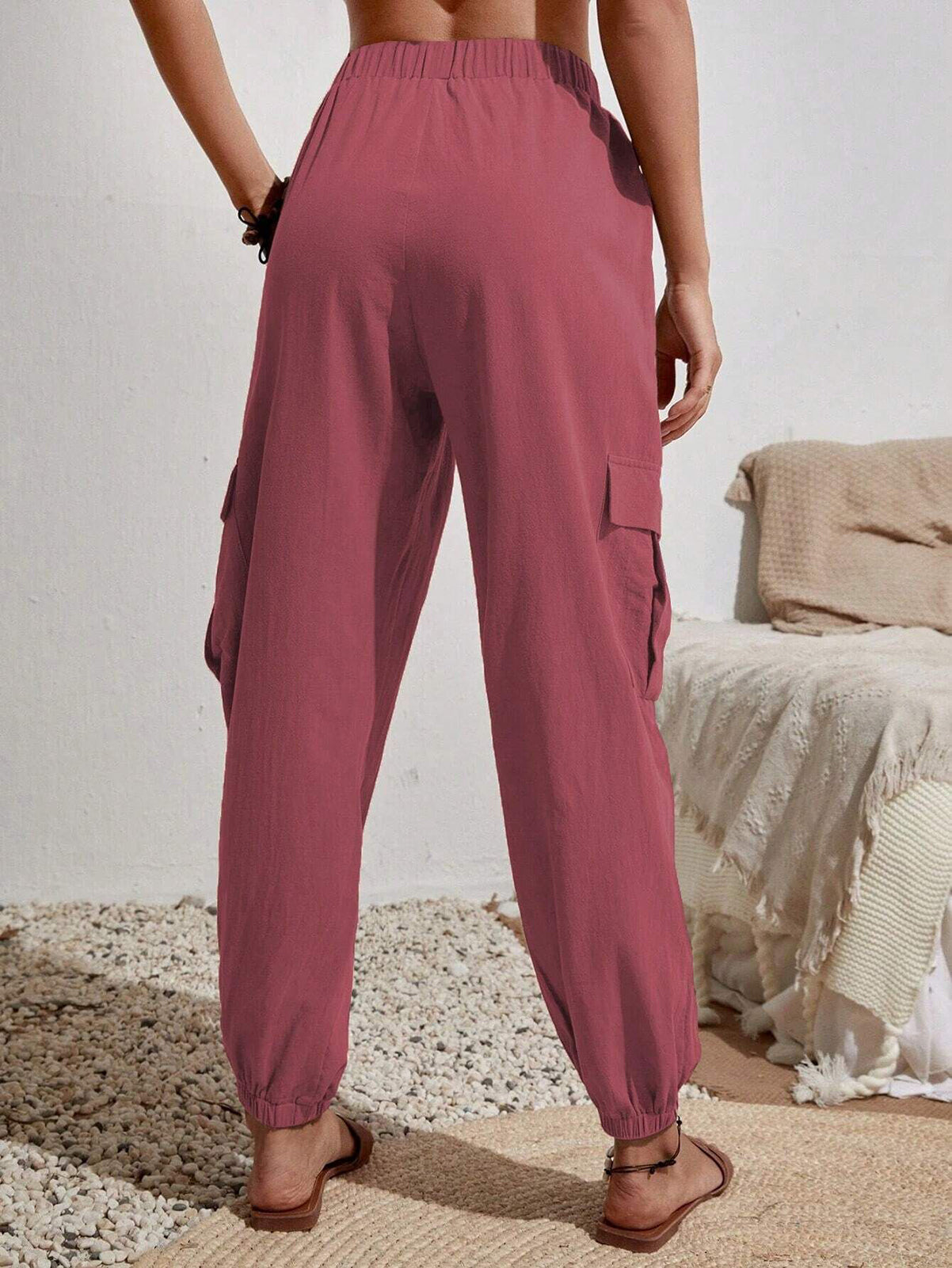 Cakulo Women's High-Waisted Wide-Leg Tapered Pants with Pockets