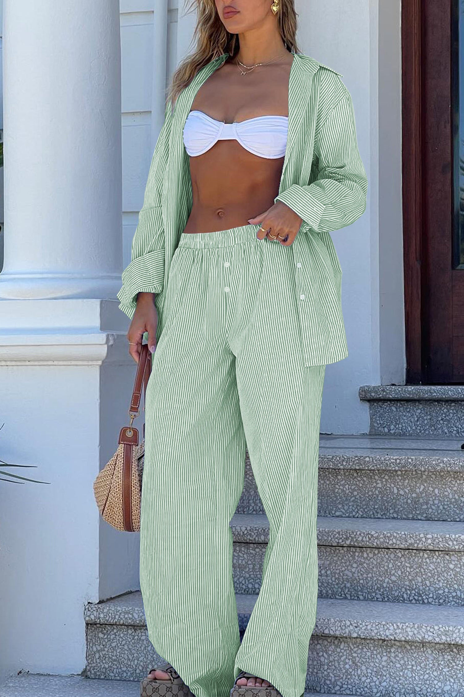 Cakulo Women's Casual Striped Wide-Leg Lounge Pants