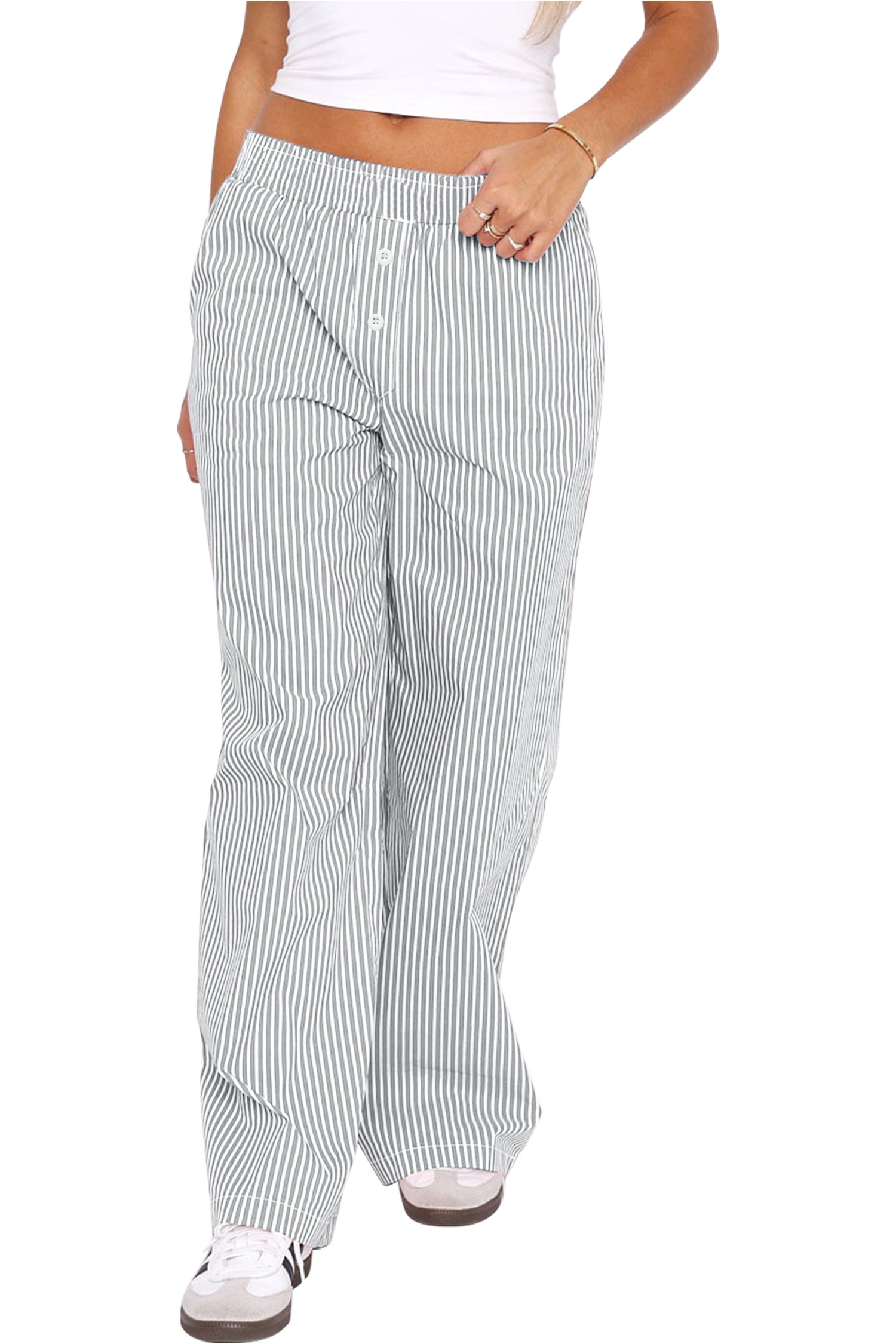 Cakulo Women's Casual Striped Wide-Leg Lounge Pants