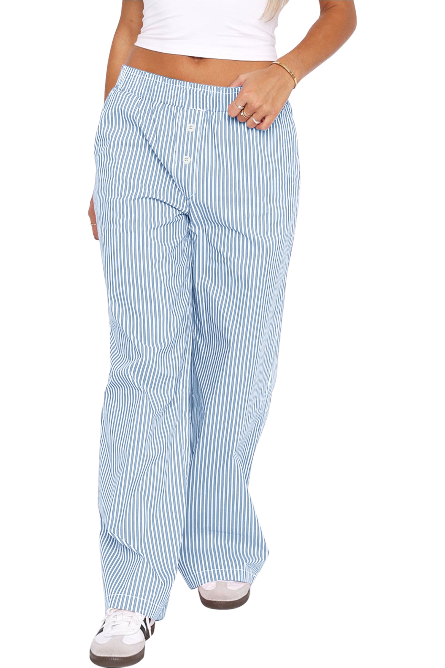 Cakulo Women's Casual Striped Wide-Leg Lounge Pants