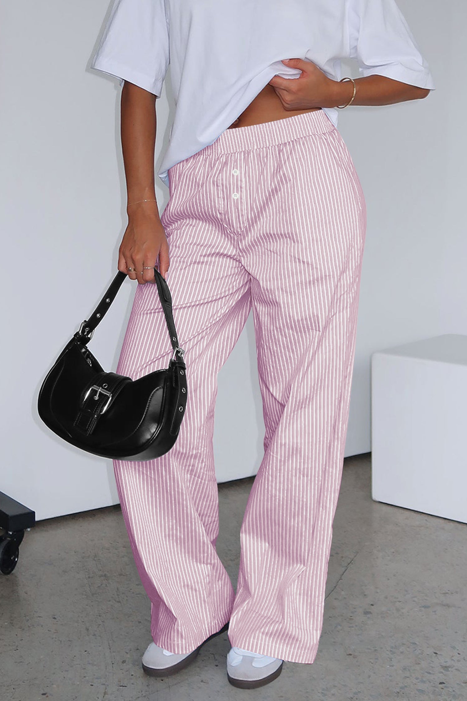 Cakulo Women's Casual Striped Wide-Leg Lounge Pants