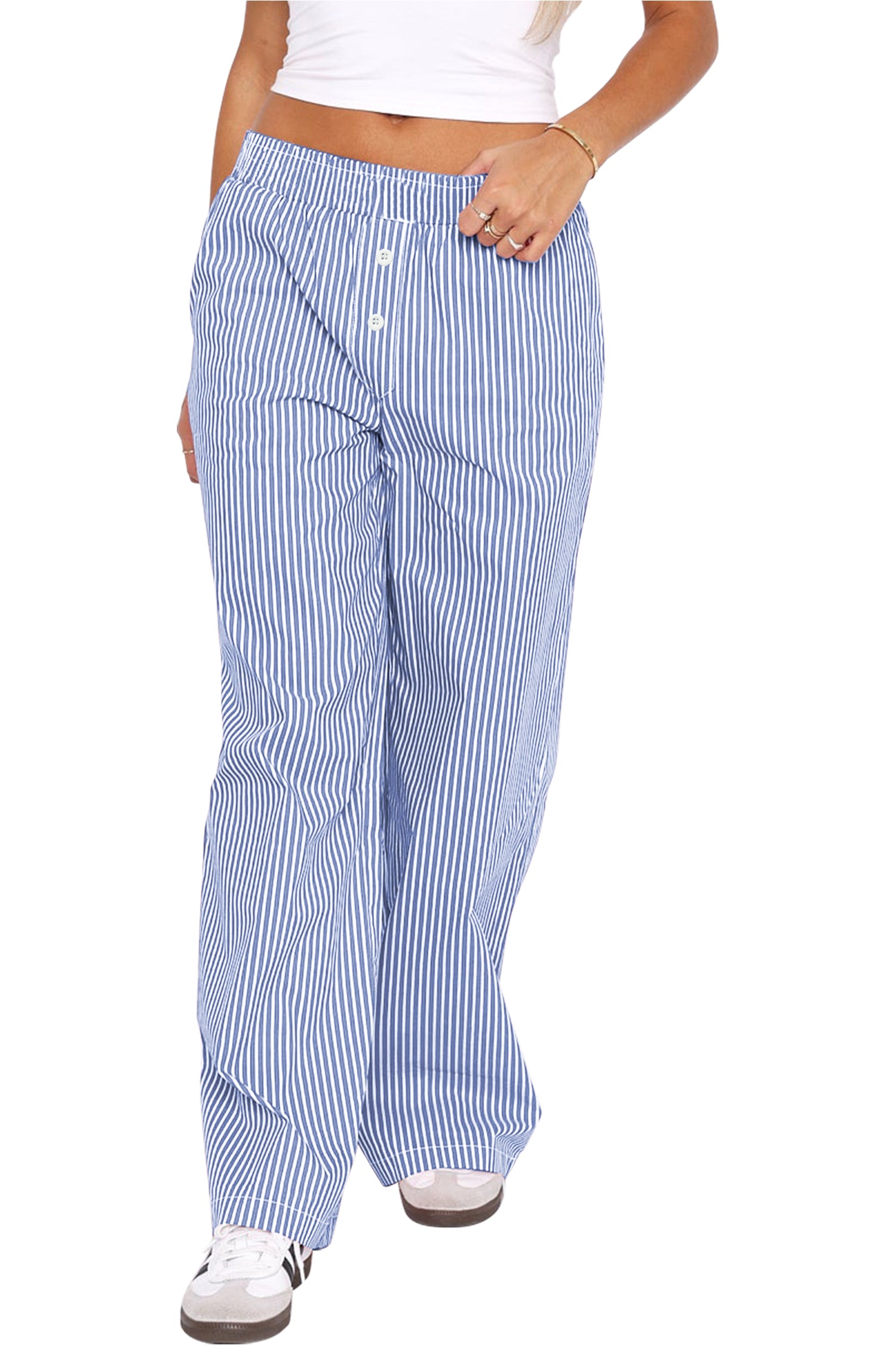 Cakulo Women's Casual Striped Wide-Leg Lounge Pants