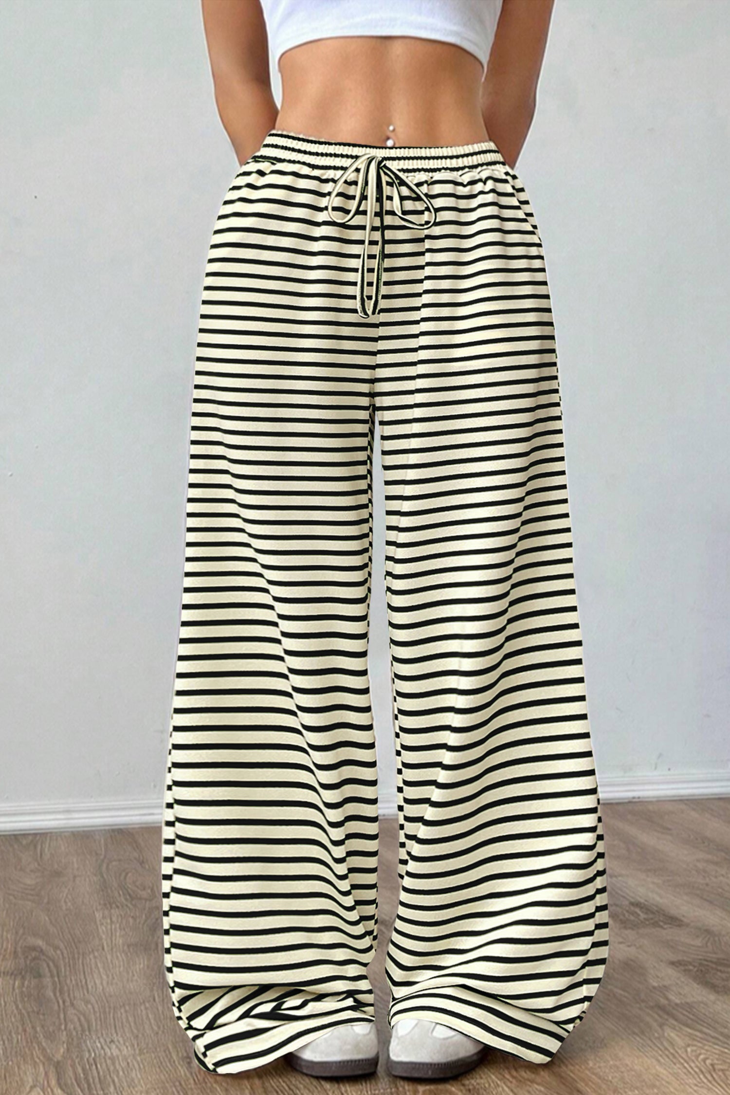 Cakulo Women's Striped High-Waist Y2K Lounge Pants with Pockets