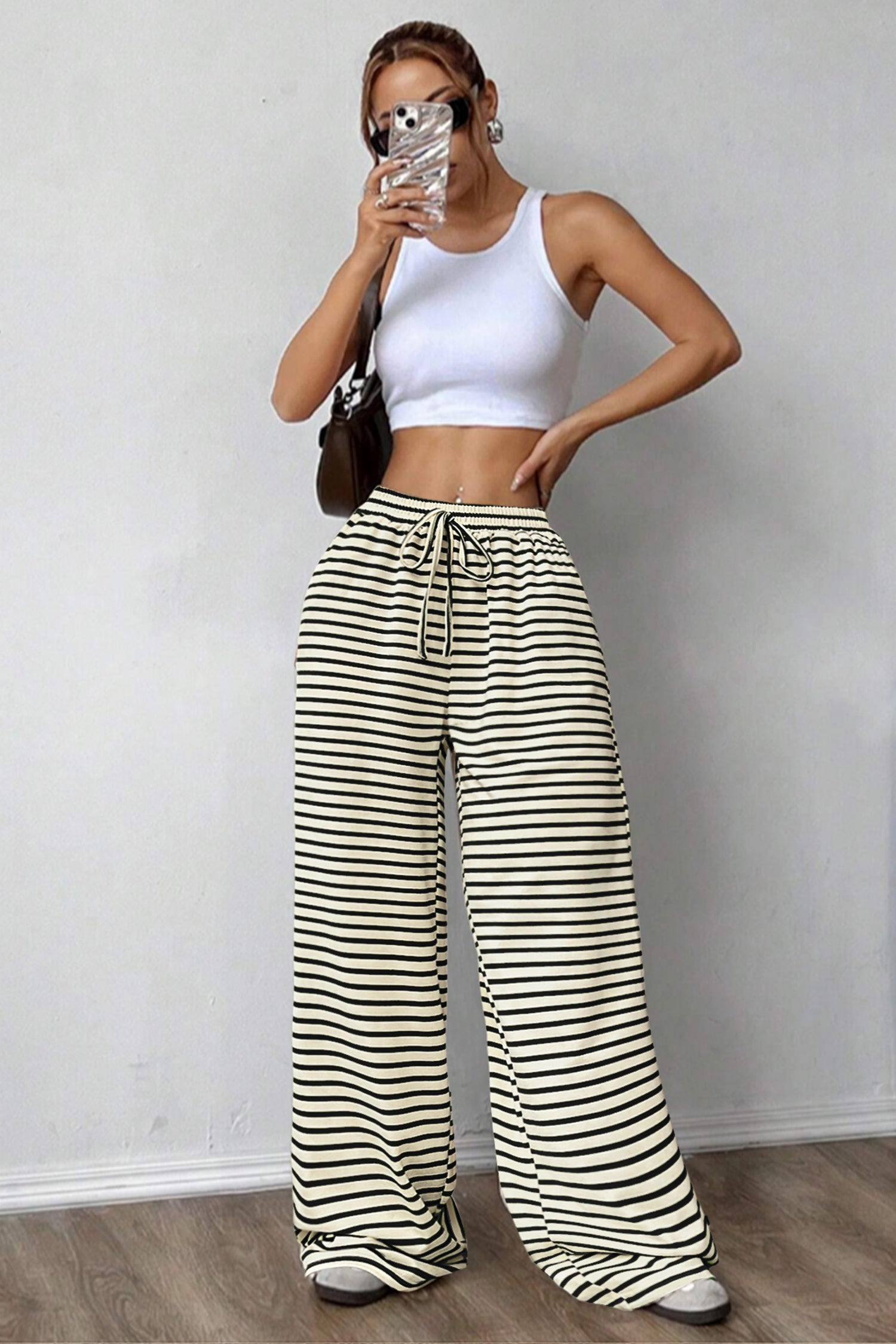 Cakulo Women's Striped High-Waist Y2K Lounge Pants with Pockets