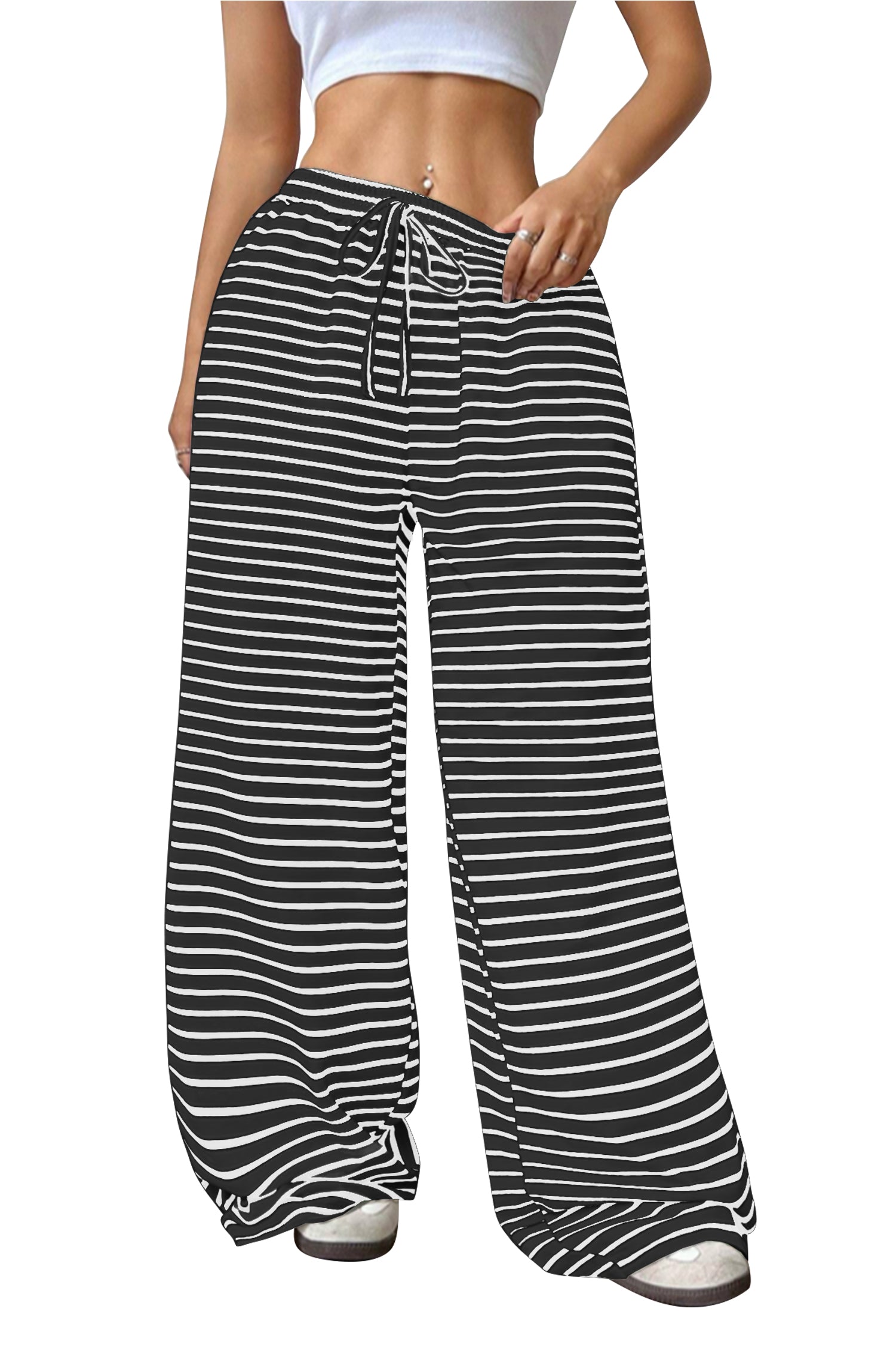 Cakulo Women's Striped High-Waist Y2K Lounge Pants with Pockets