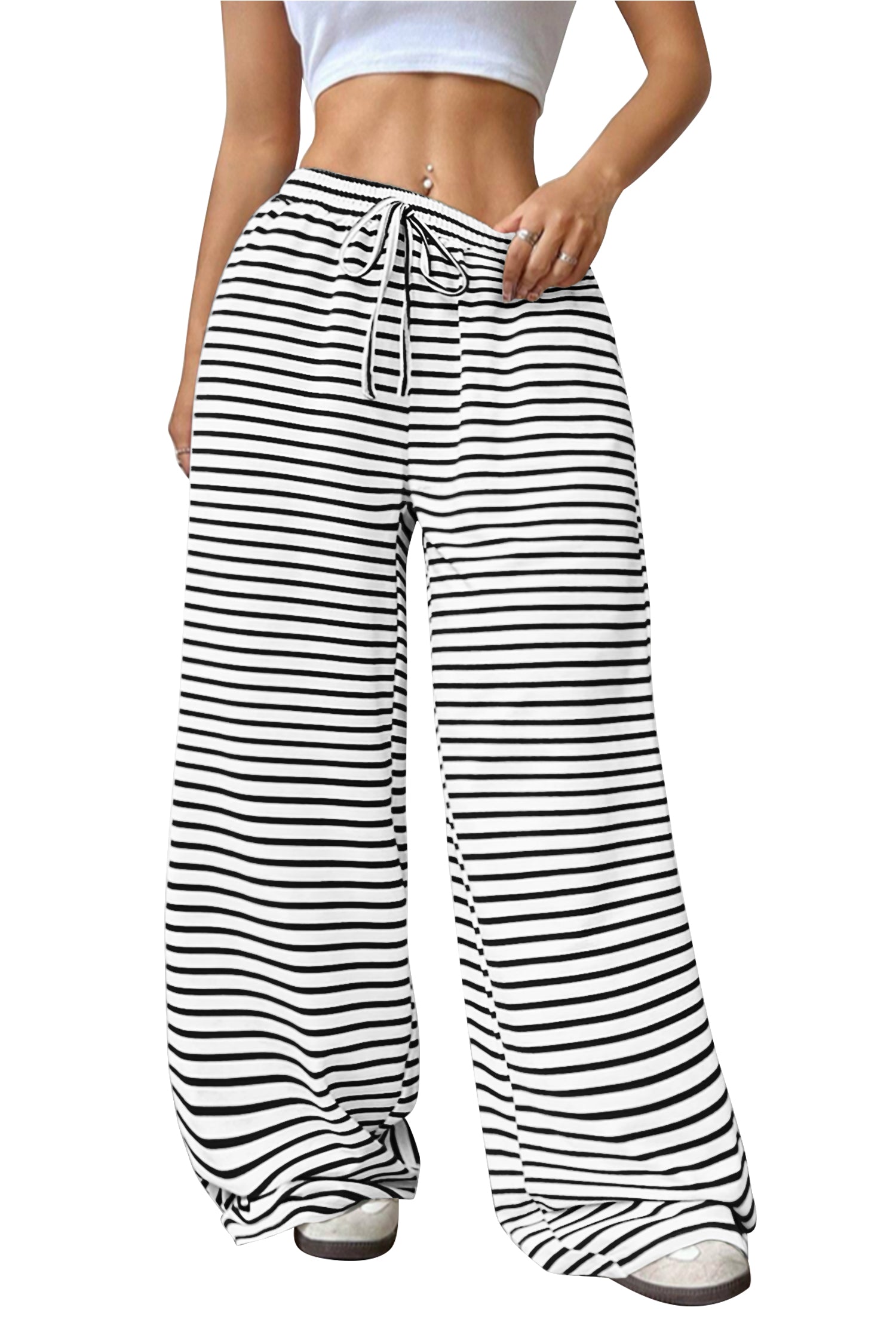 Cakulo Women's Striped High-Waist Y2K Lounge Pants with Pockets