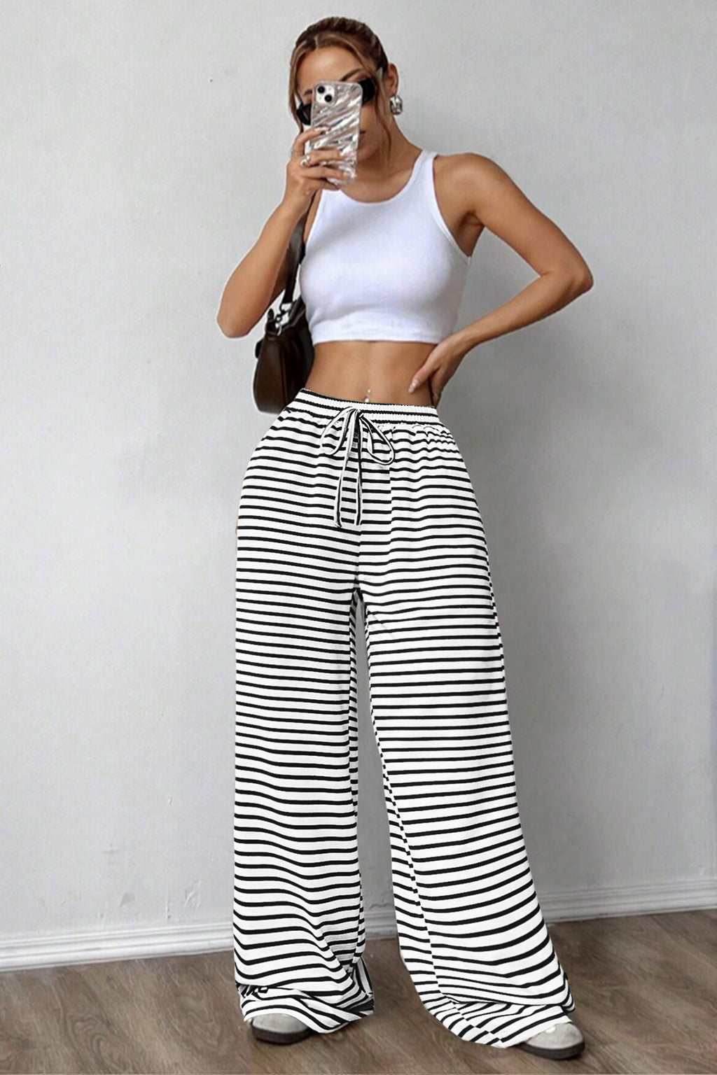 Cakulo Women's Striped High-Waist Y2K Lounge Pants with Pockets
