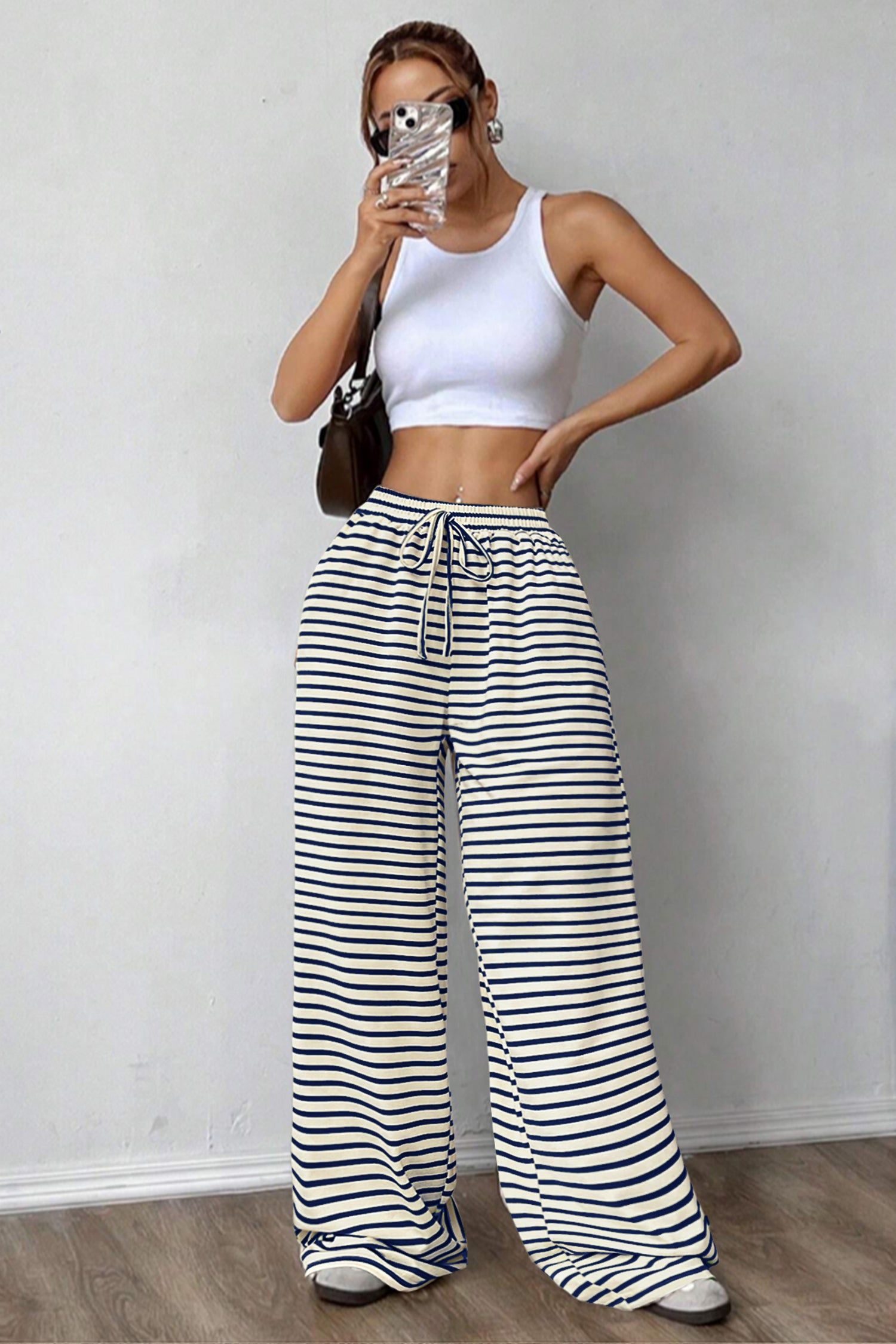 Cakulo Women's Striped High-Waist Y2K Lounge Pants with Pockets