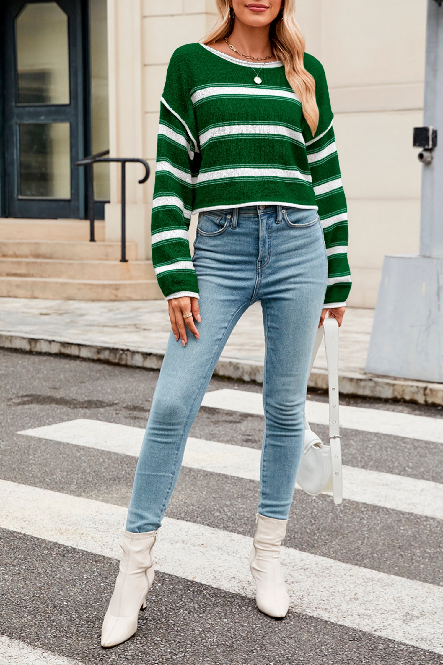 Cakulo Women's Oversized Striped Cropped Sweater