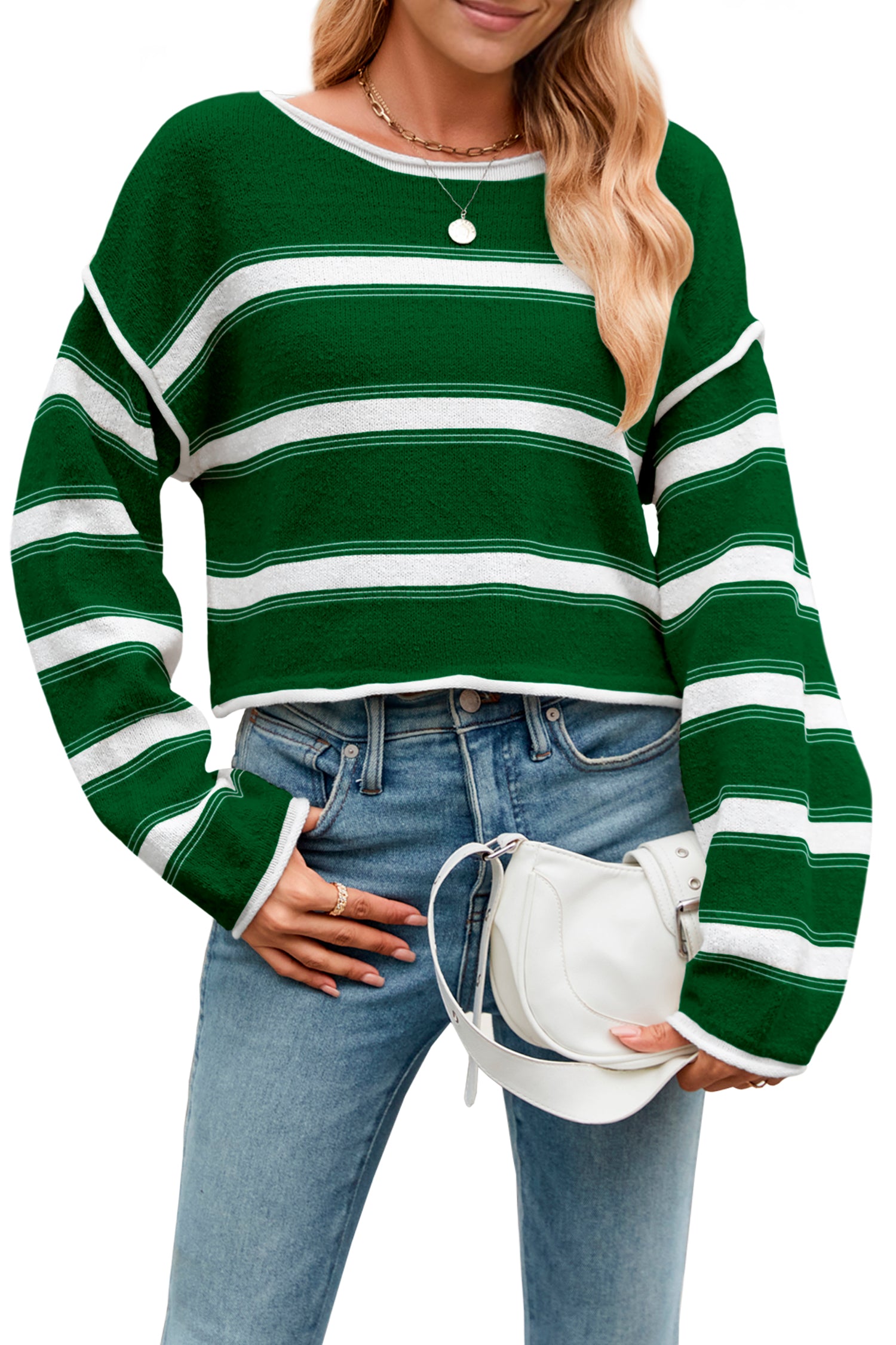 Cakulo Women's Oversized Striped Cropped Sweater