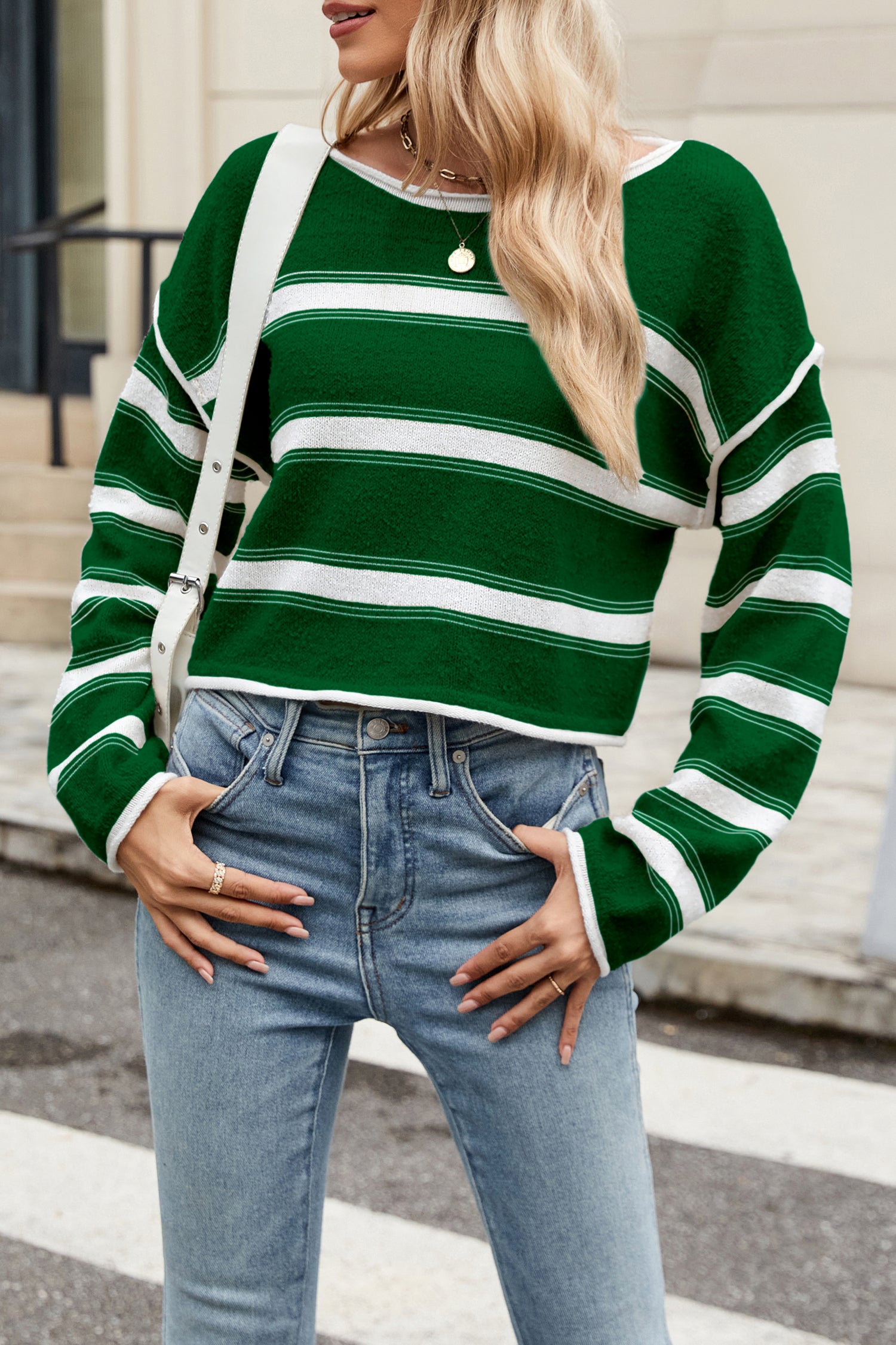 Cakulo Women's Oversized Striped Cropped Sweater