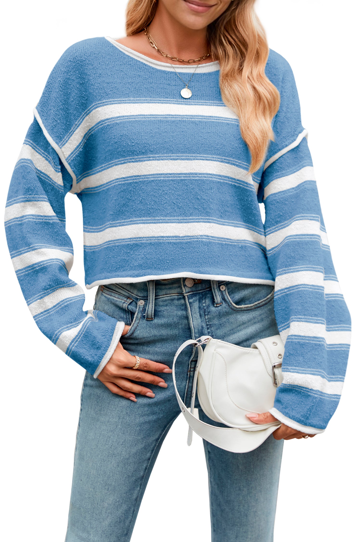 Cakulo Women's Oversized Striped Cropped Sweater