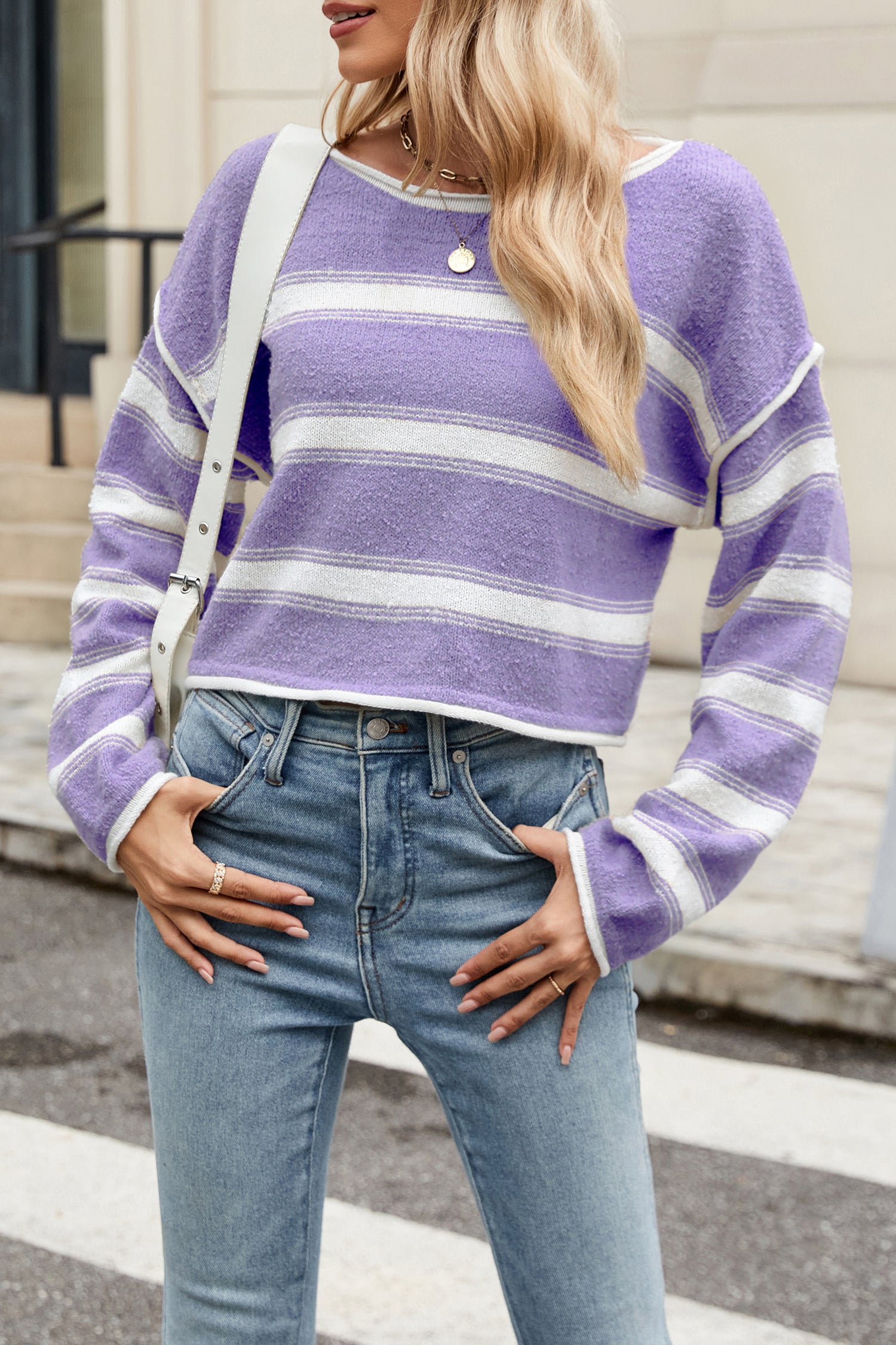 Cakulo Women's Oversized Striped Cropped Sweater