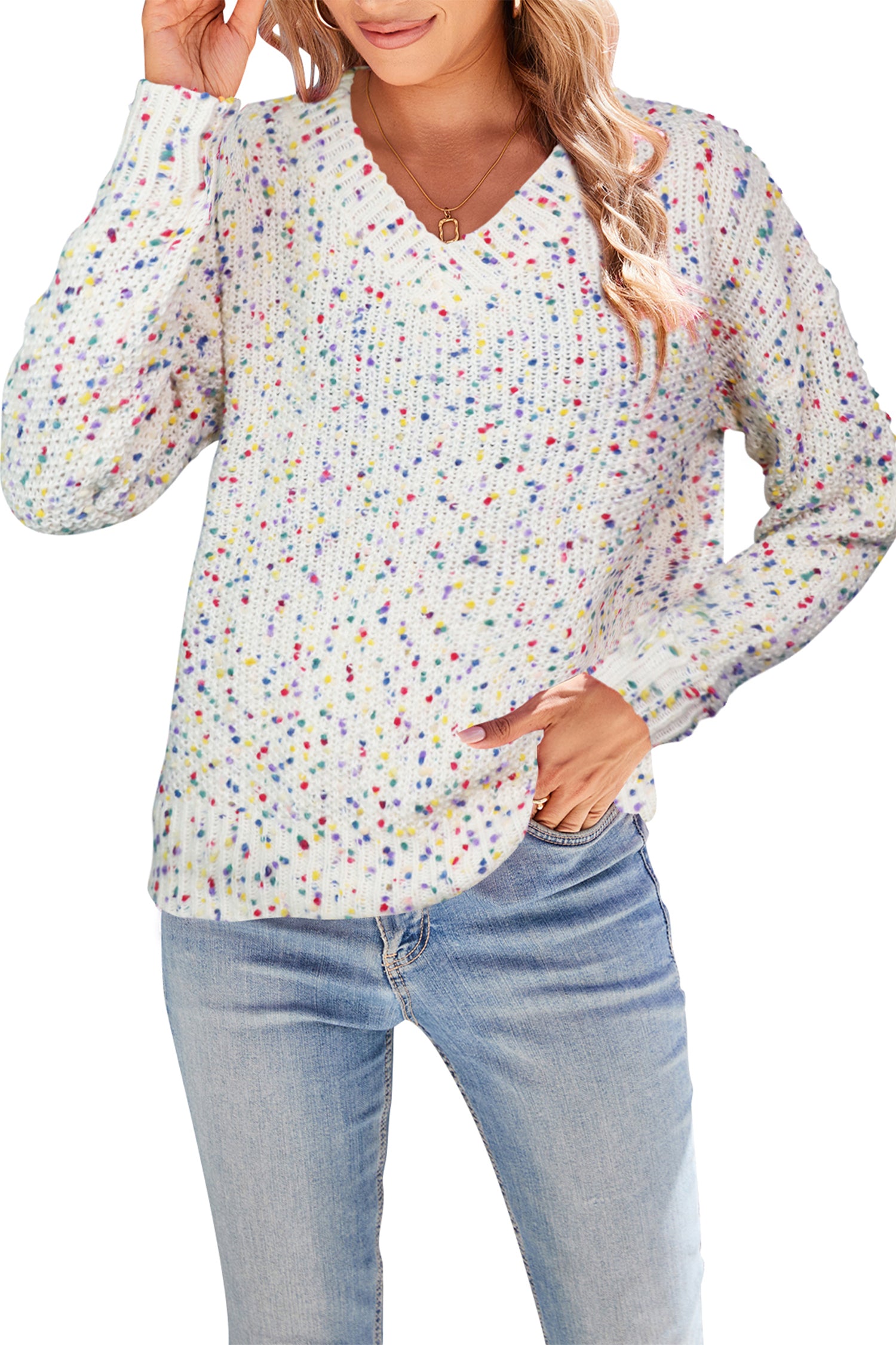 Cakulo Women's V-Neck Chunky Knit Pullover Sweater