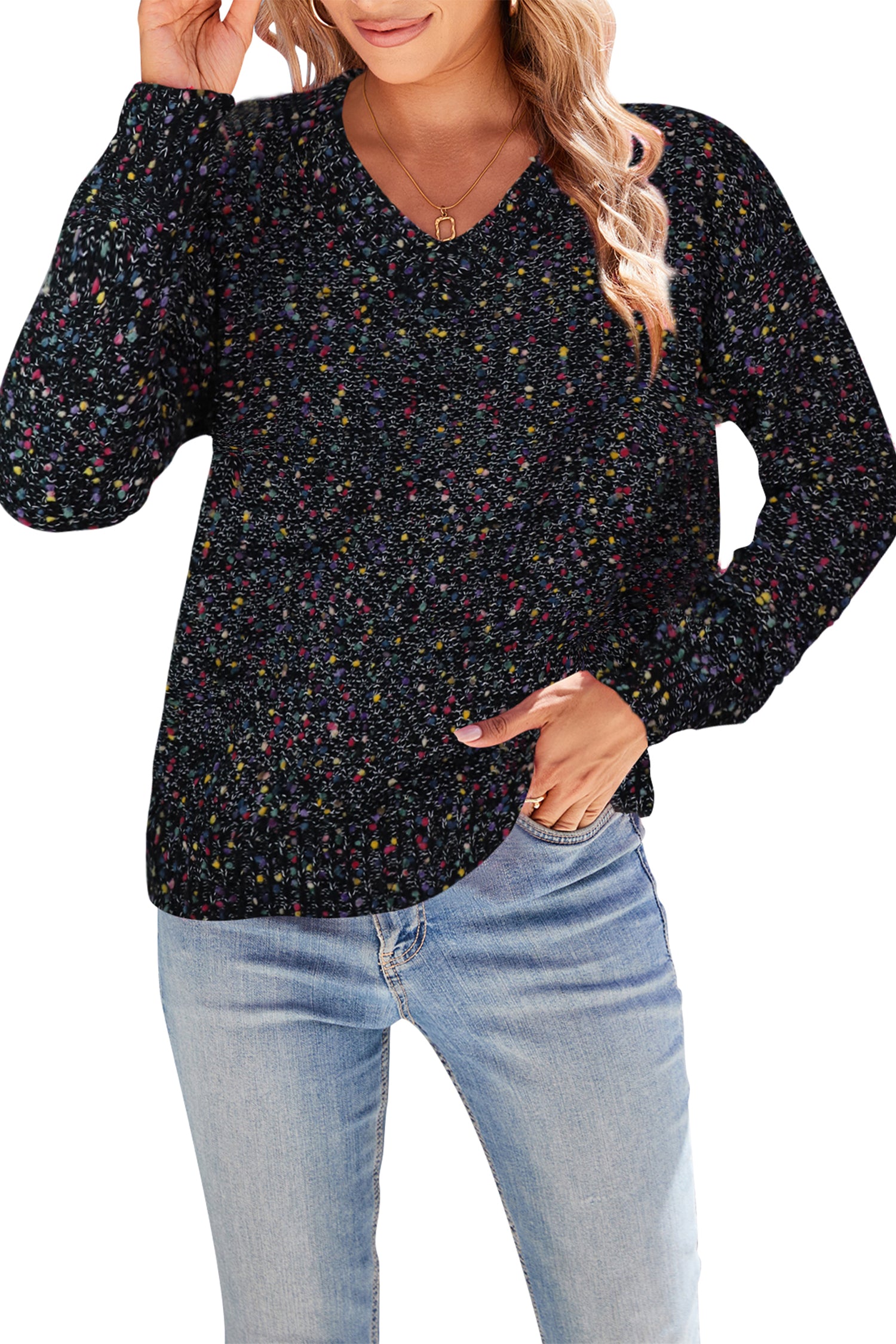 Cakulo Women's V-Neck Chunky Knit Pullover Sweater