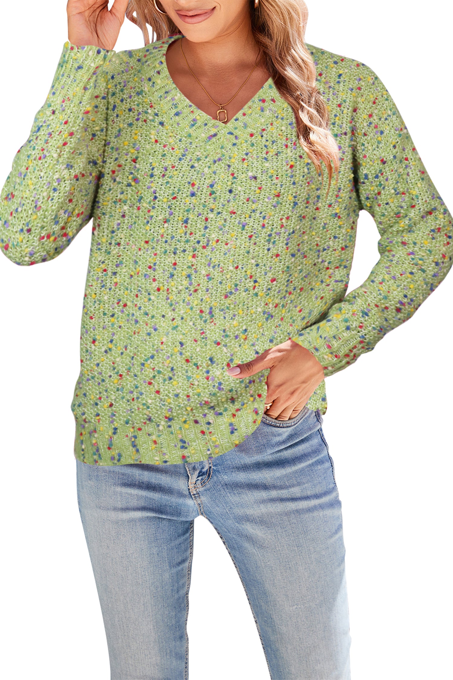 Cakulo Women's V-Neck Chunky Knit Pullover Sweater