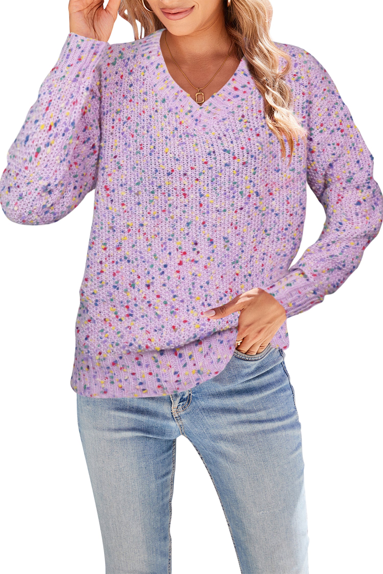 Cakulo Women's V-Neck Chunky Knit Pullover Sweater