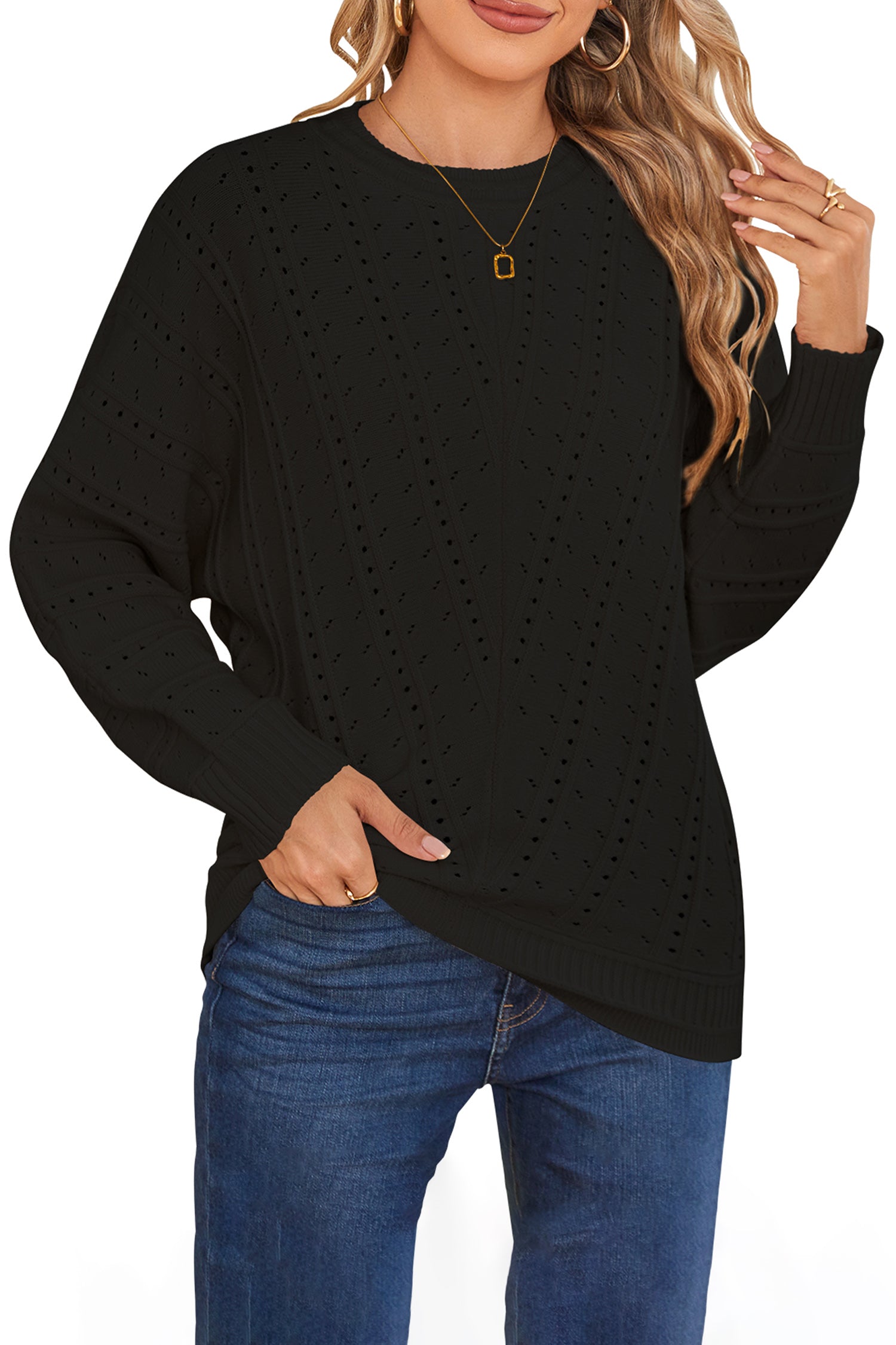 Cakulo Women's Oversized Crochet Knit Sweater