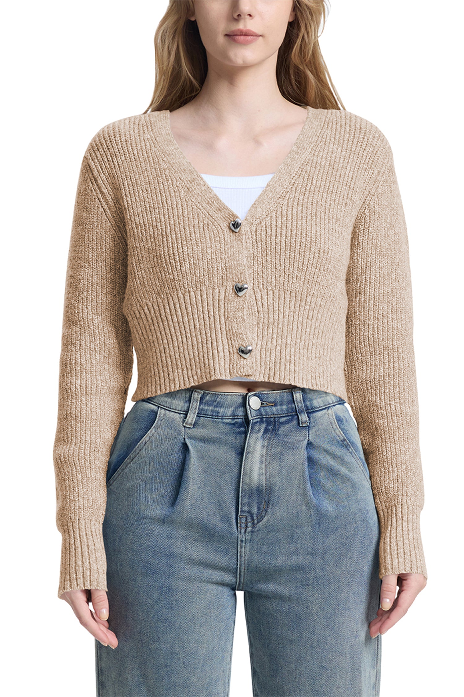 Cakulo Women's V-Neck Long Sleeve Cropped Cardigan
