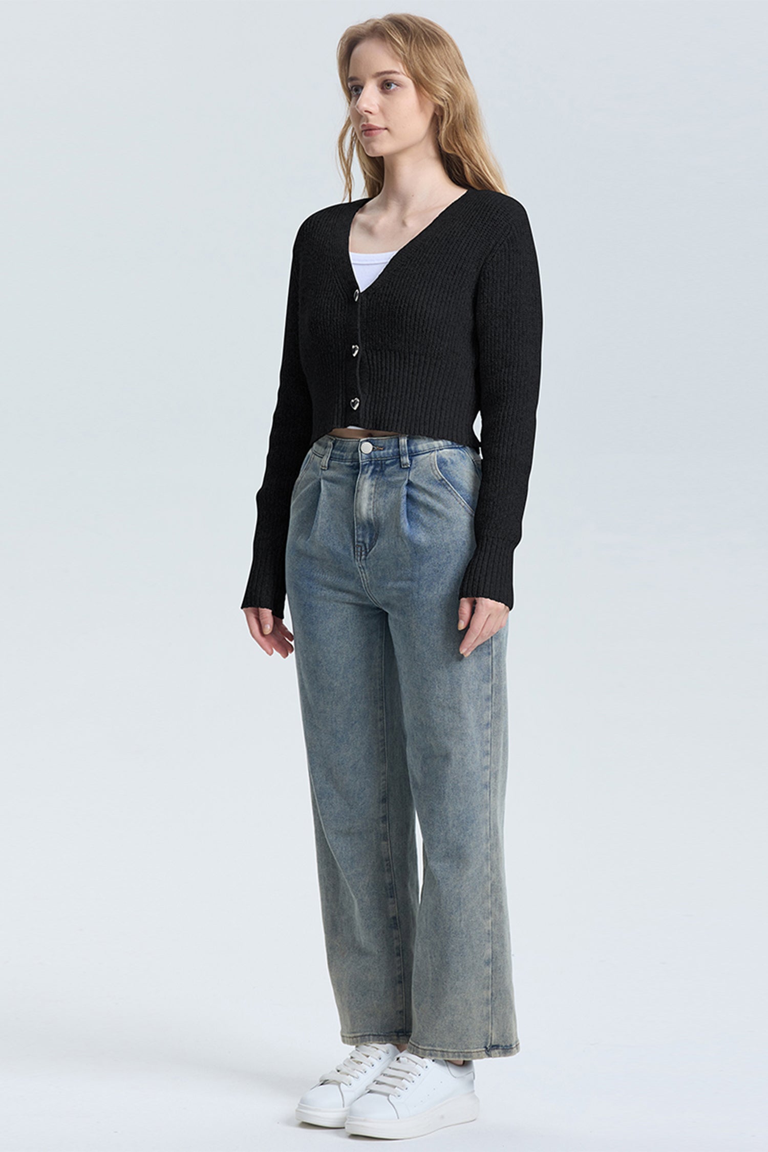 Cakulo Women's V-Neck Long Sleeve Cropped Cardigan