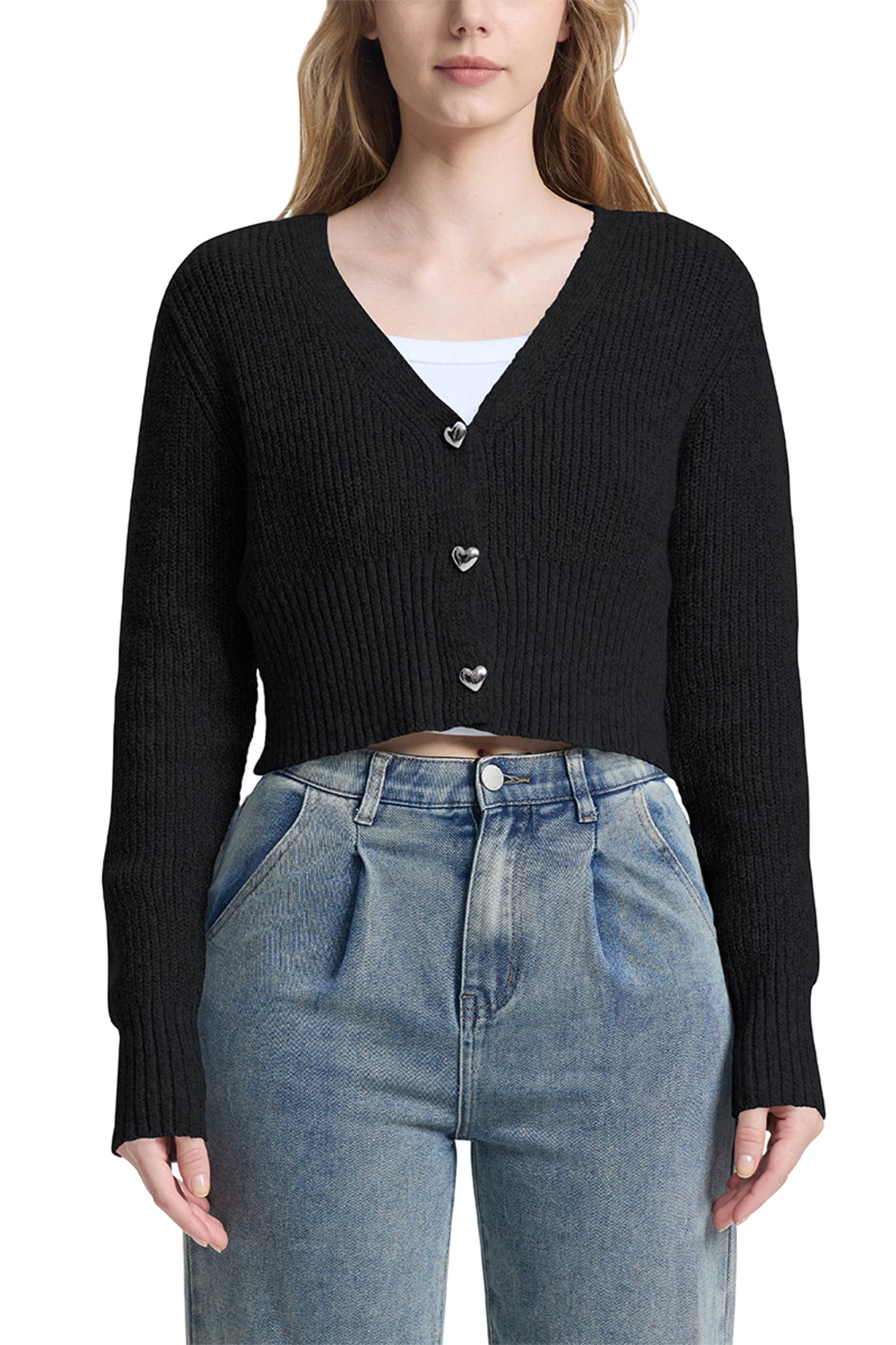 Cakulo Women's V-Neck Long Sleeve Cropped Cardigan