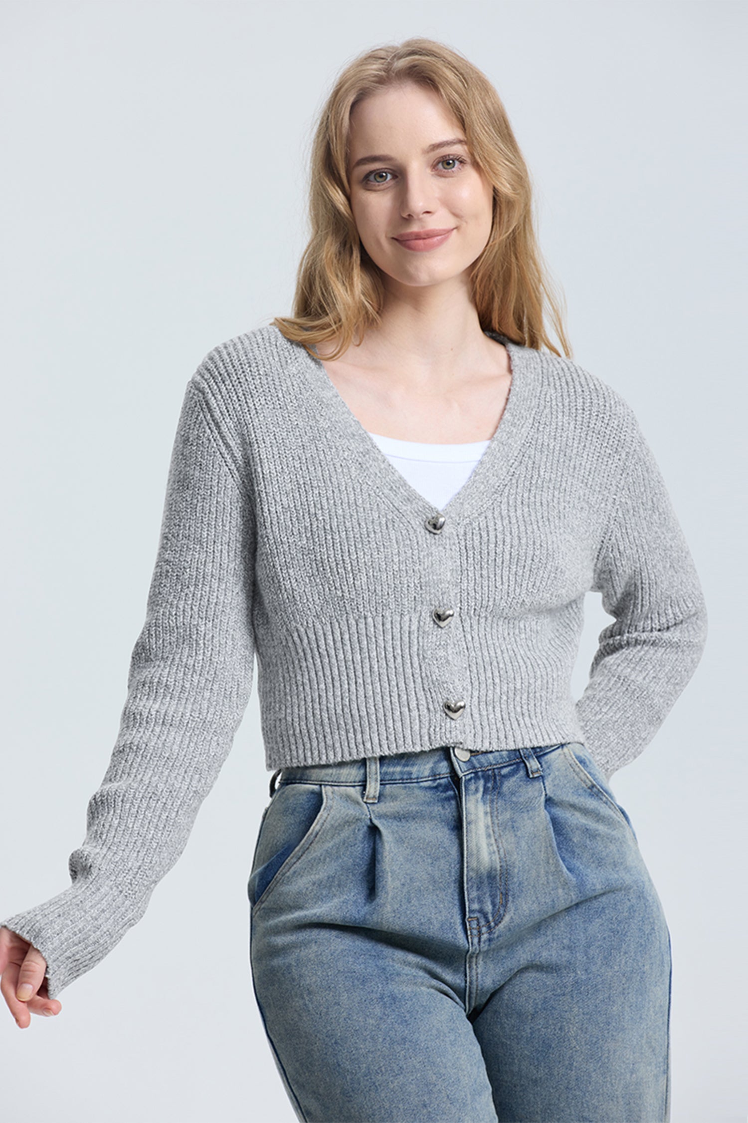 Cakulo Women's V-Neck Long Sleeve Cropped Cardigan