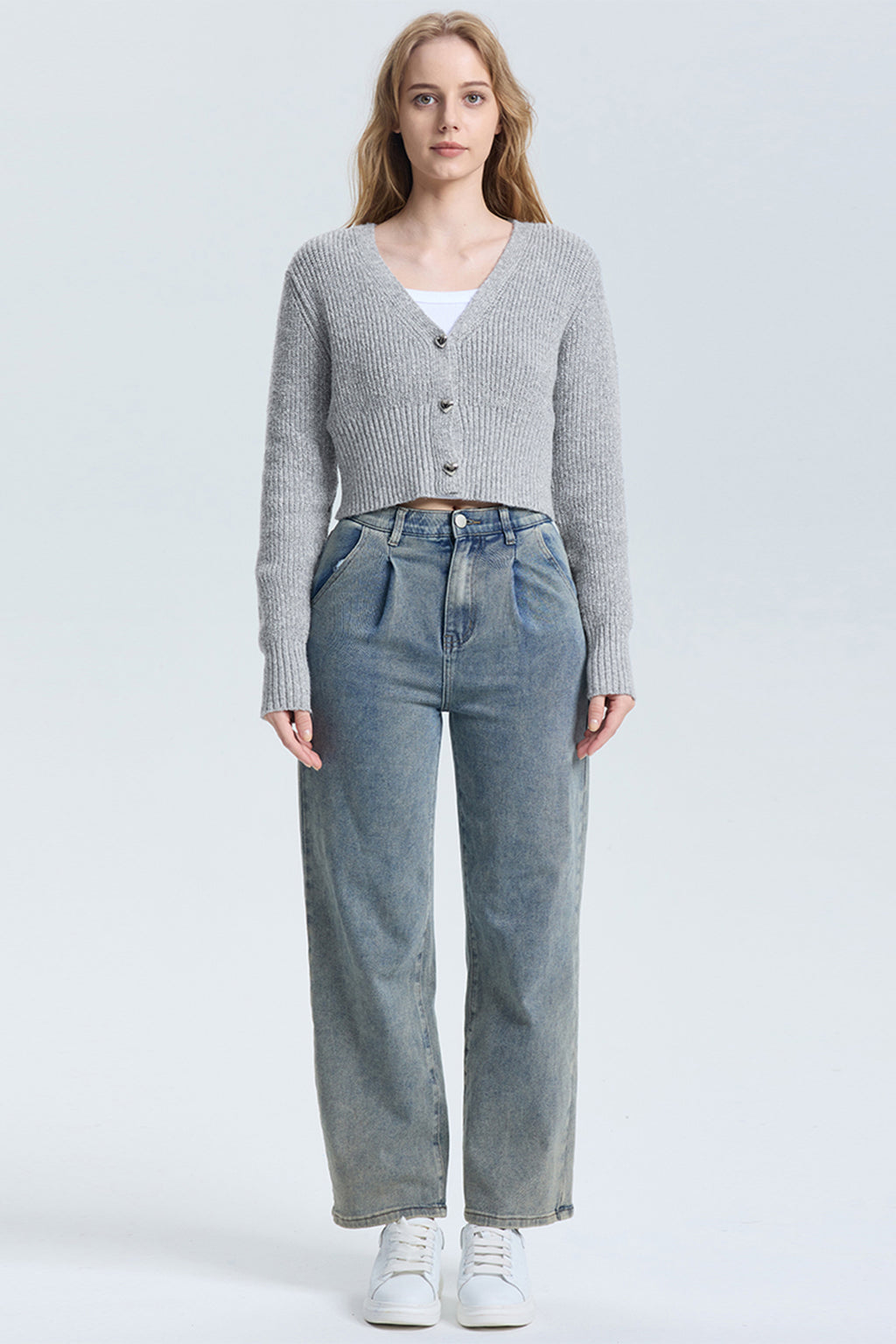 Cakulo Women's V-Neck Long Sleeve Cropped Cardigan
