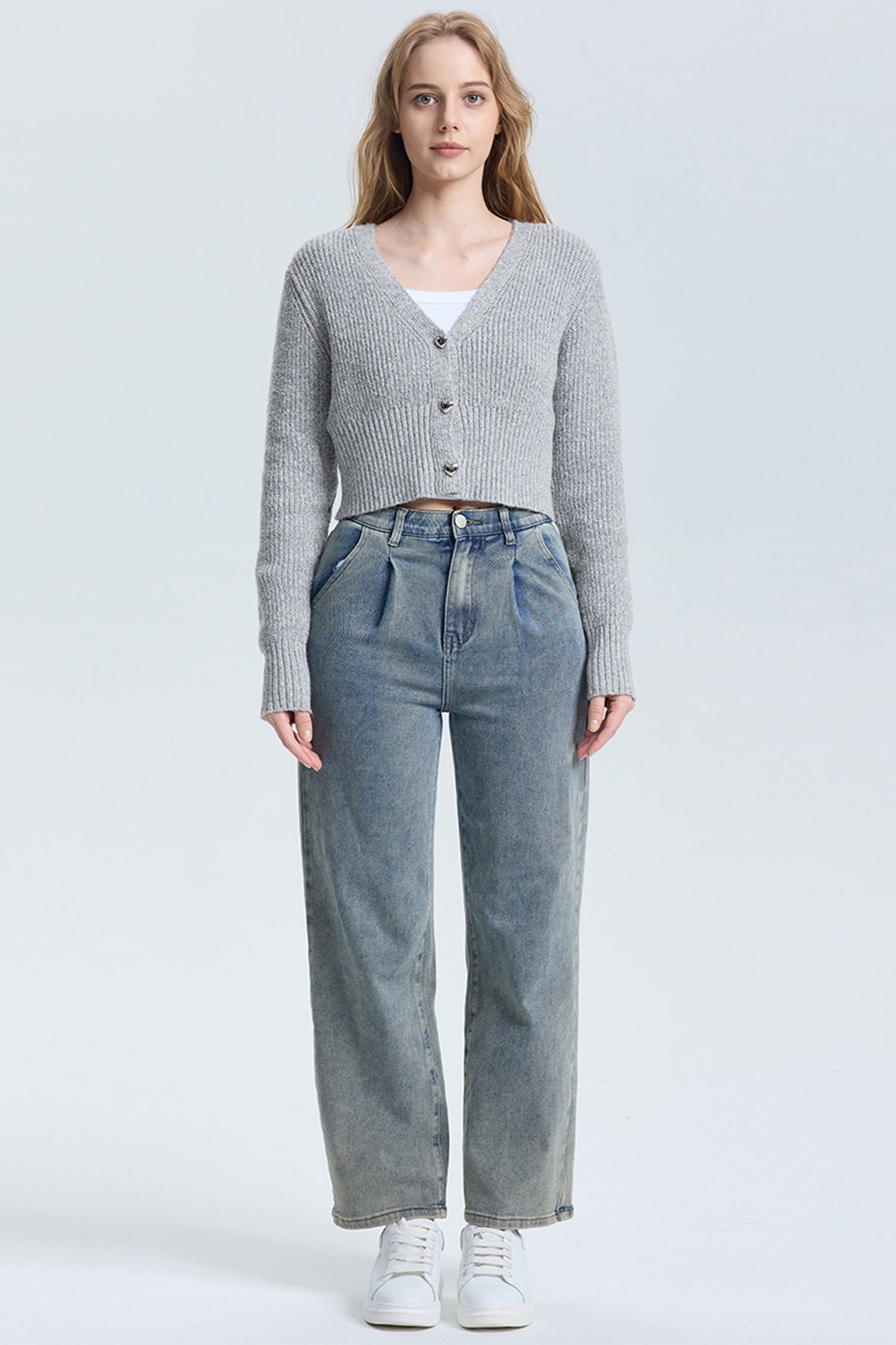 Cakulo Women's V-Neck Long Sleeve Cropped Cardigan