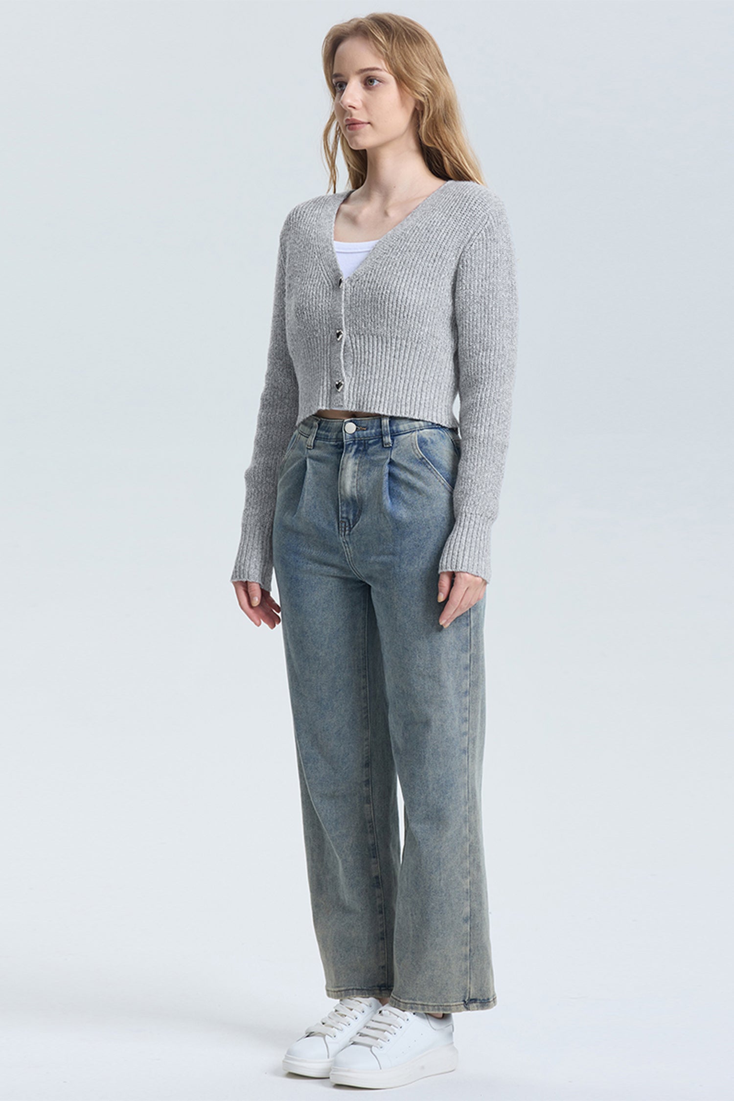 Cakulo Women's V-Neck Long Sleeve Cropped Cardigan