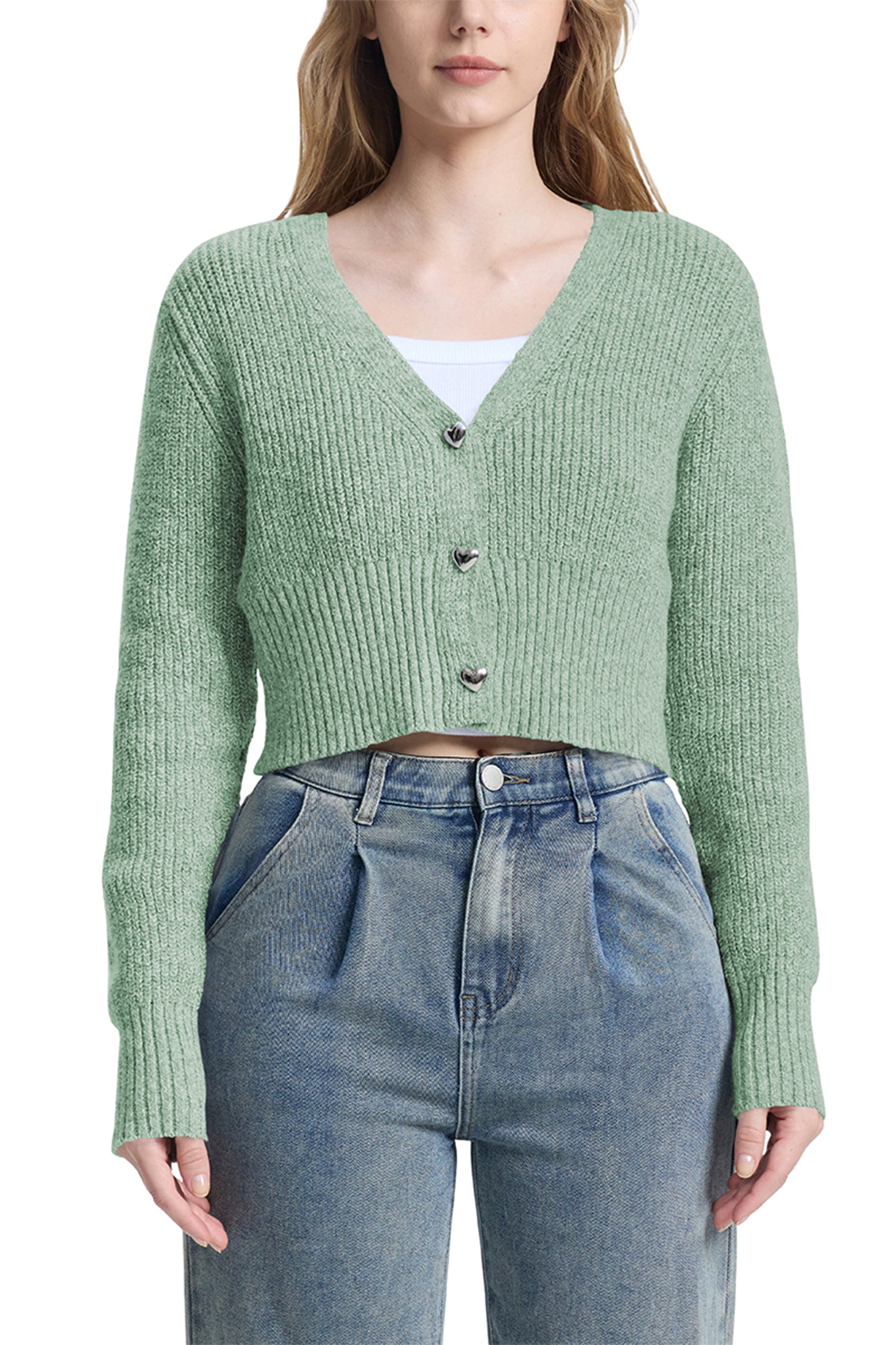 Cakulo Women's V-Neck Long Sleeve Cropped Cardigan