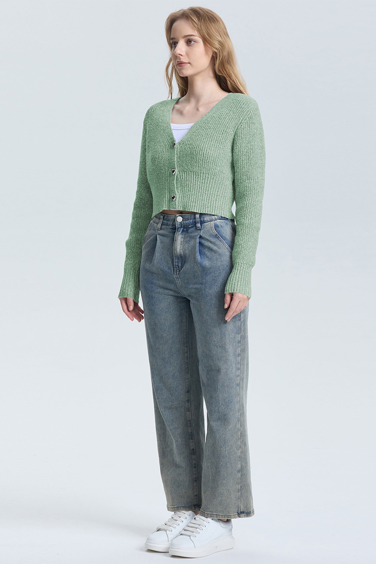 Cakulo Women's V-Neck Long Sleeve Cropped Cardigan