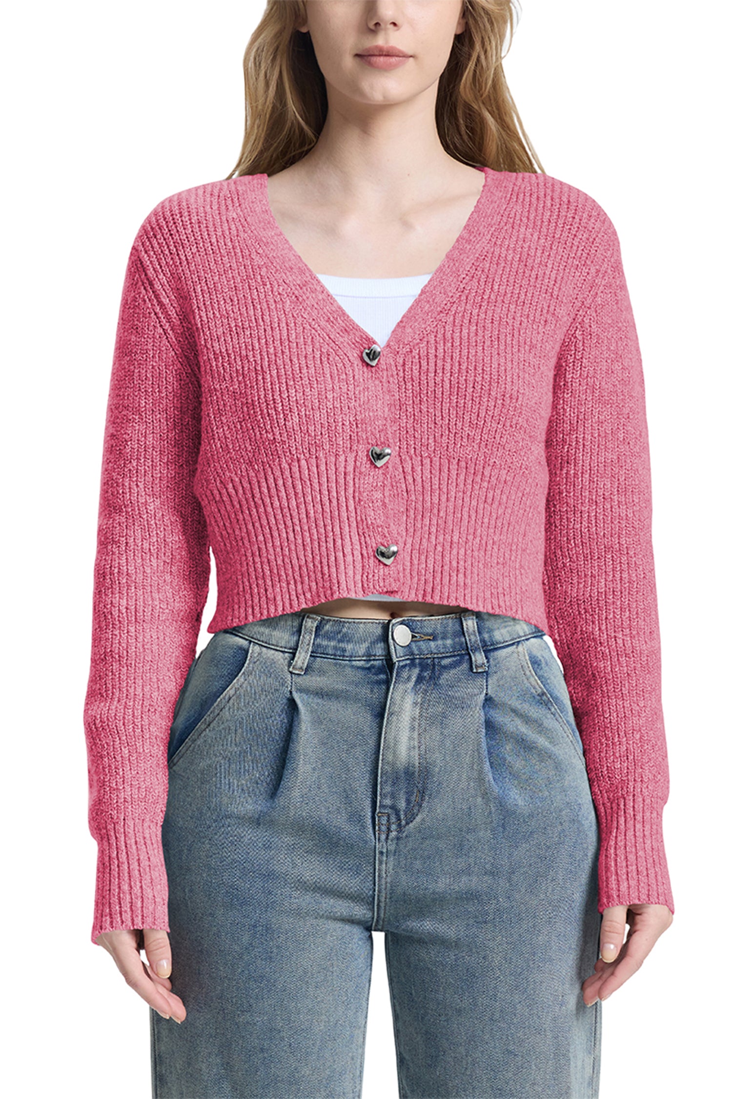 Cakulo Women's V-Neck Long Sleeve Cropped Cardigan