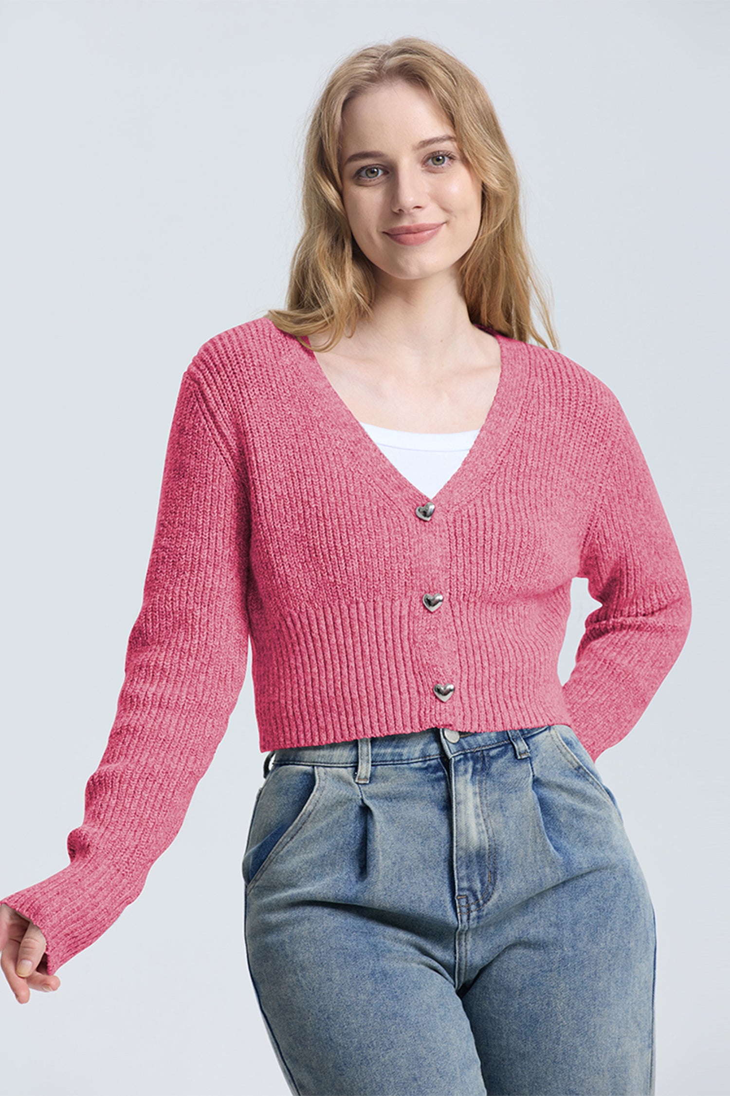 Cakulo Women's V-Neck Long Sleeve Cropped Cardigan