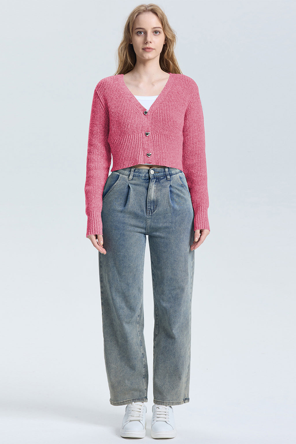 Cakulo Women's V-Neck Long Sleeve Cropped Cardigan