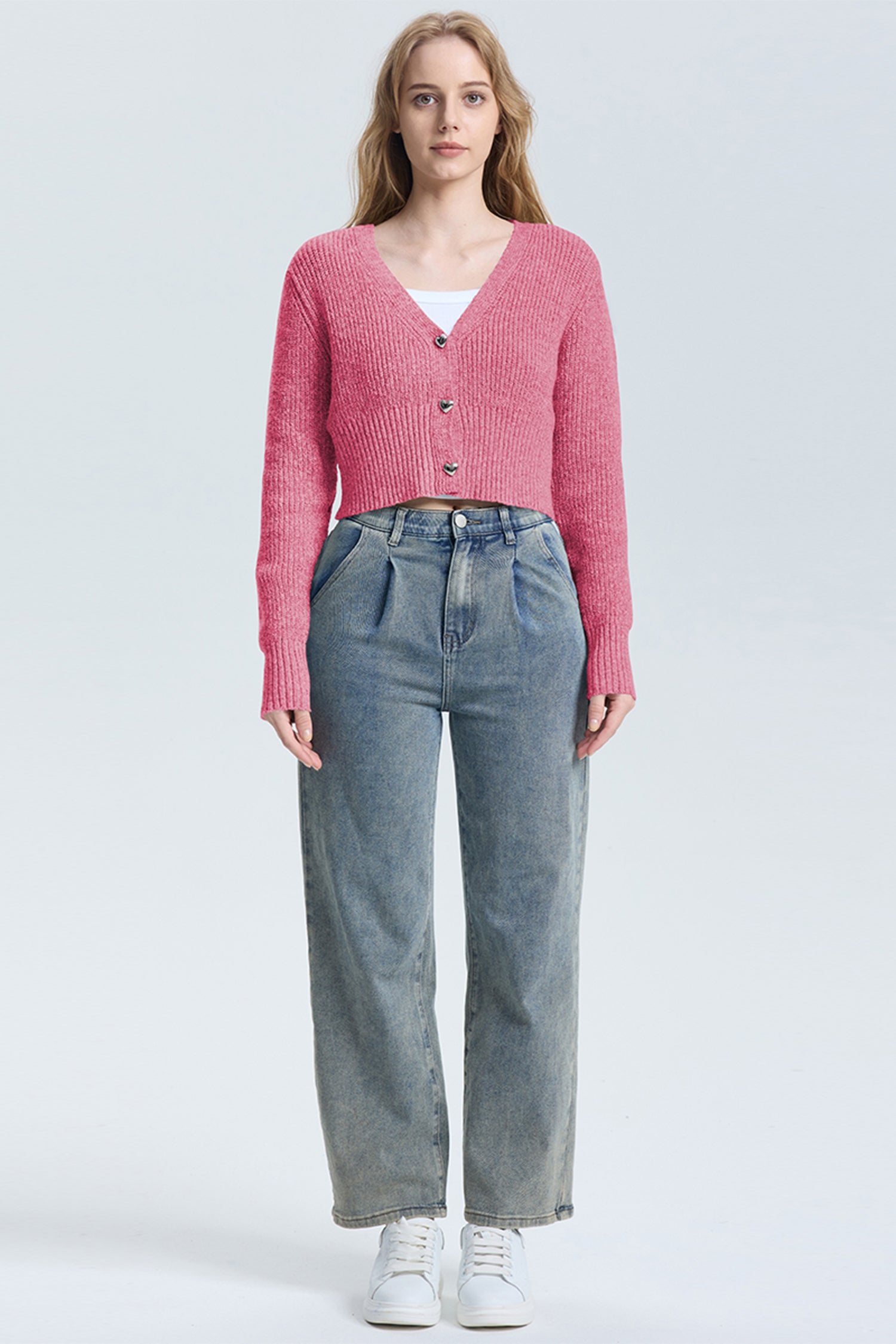 Cakulo Women's V-Neck Long Sleeve Cropped Cardigan