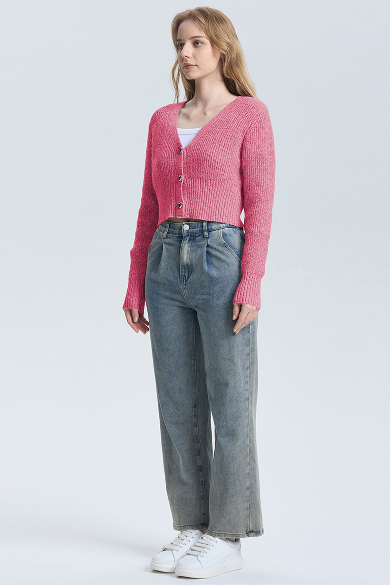 Cakulo Women's V-Neck Long Sleeve Cropped Cardigan