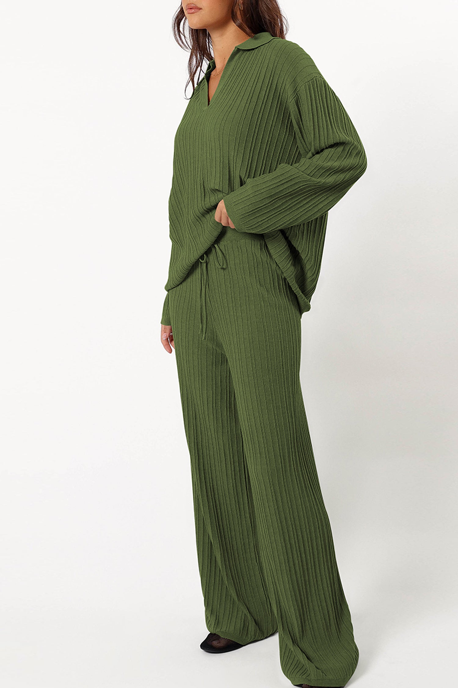Cakulo Womens  Outfits Knit Sweater Matching Set Ribbed Wide Leg Loungewear Sweatsuits