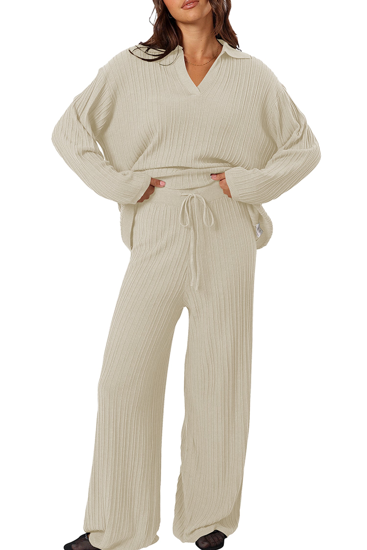 Cakulo Womens  Outfits Knit Sweater Matching Set Ribbed Wide Leg Loungewear Sweatsuits