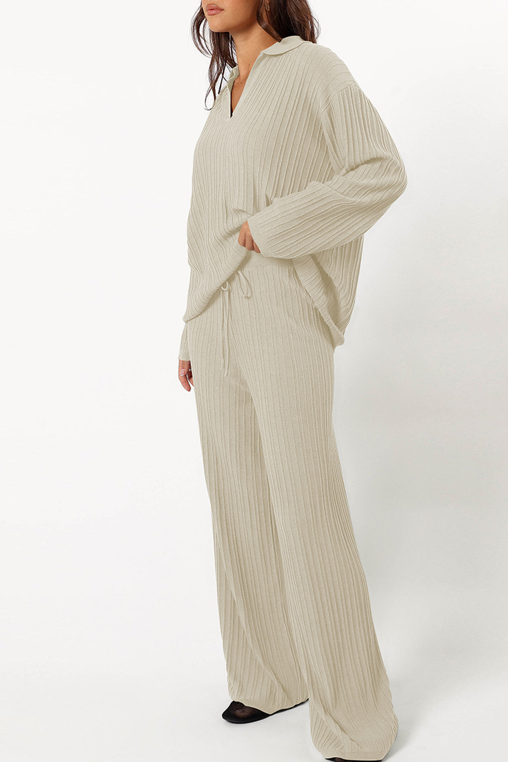 Cakulo Womens  Outfits Knit Sweater Matching Set Ribbed Wide Leg Loungewear Sweatsuits