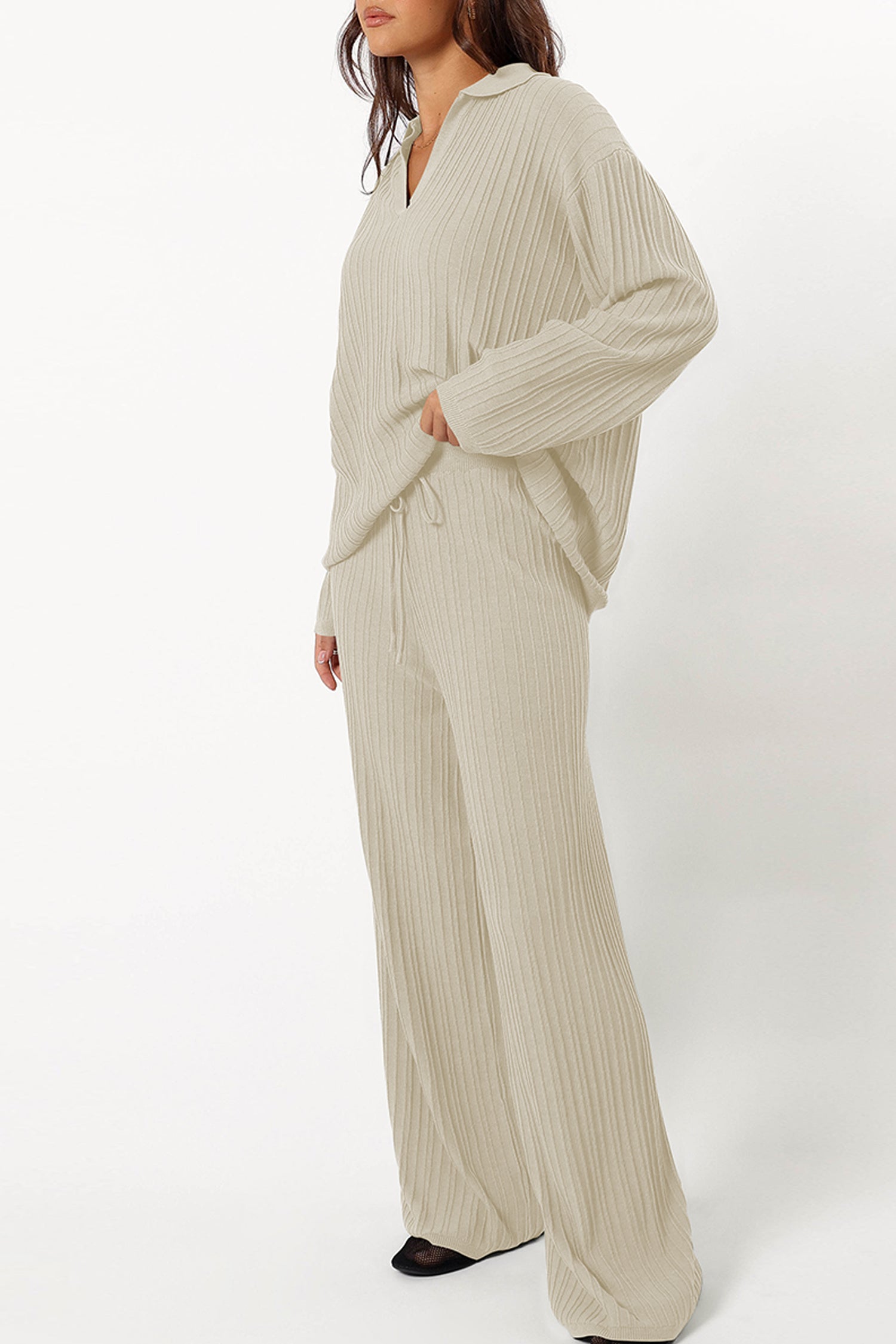 Cakulo Womens  Outfits Knit Sweater Matching Set Ribbed Wide Leg Loungewear Sweatsuits