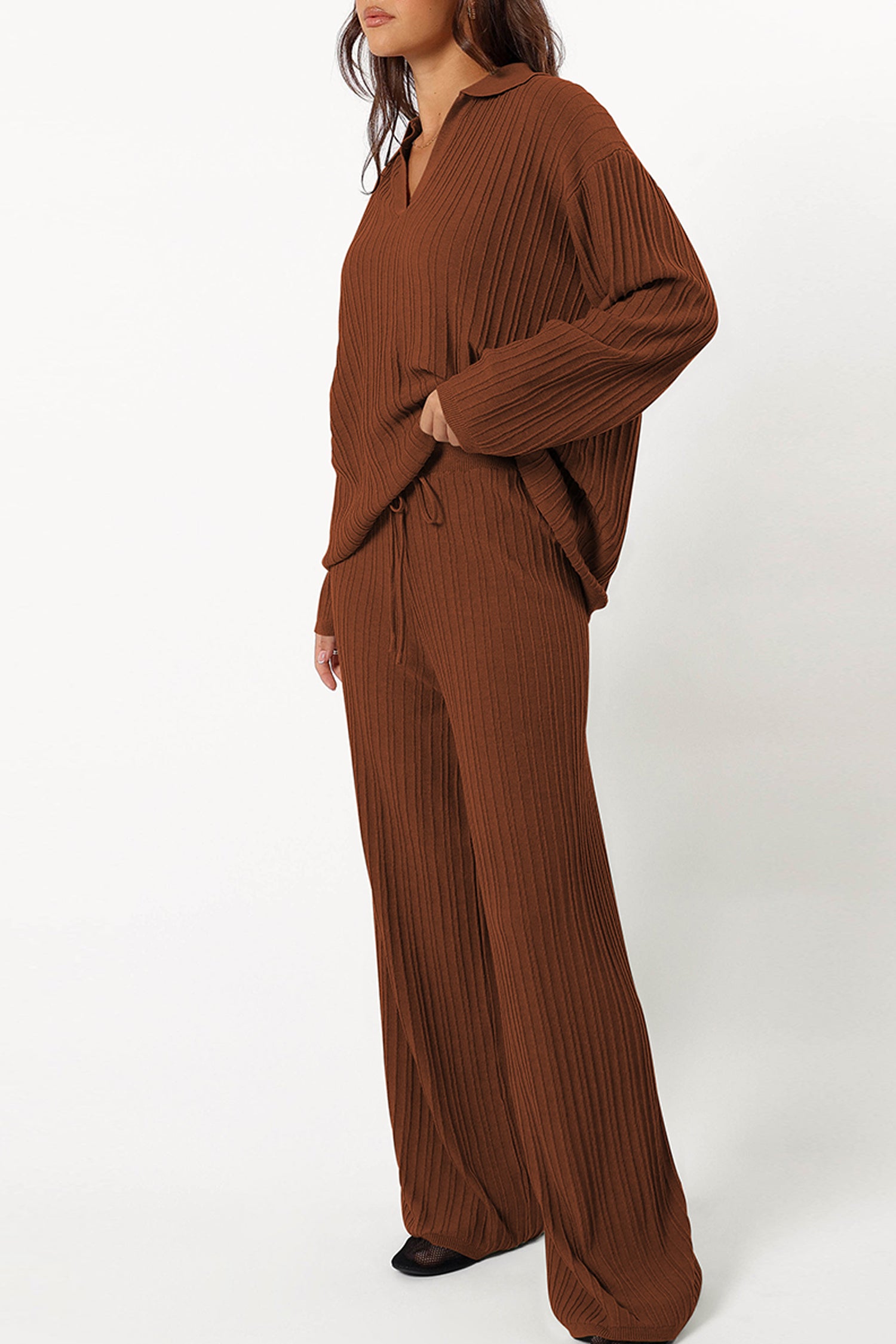 Cakulo Womens  Outfits Knit Sweater Matching Set Ribbed Wide Leg Loungewear Sweatsuits