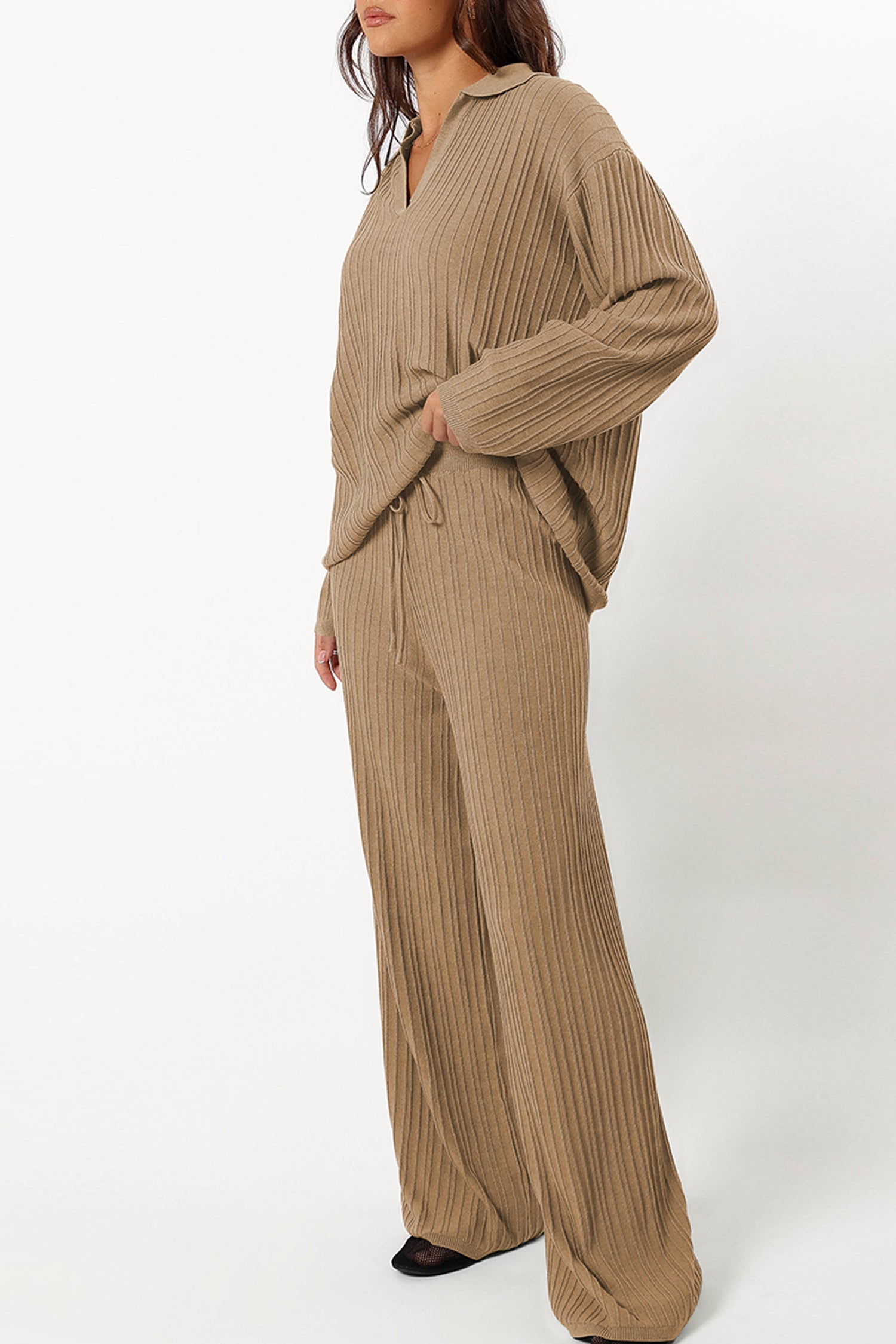 Cakulo Womens  Outfits Knit Sweater Matching Set Ribbed Wide Leg Loungewear Sweatsuits