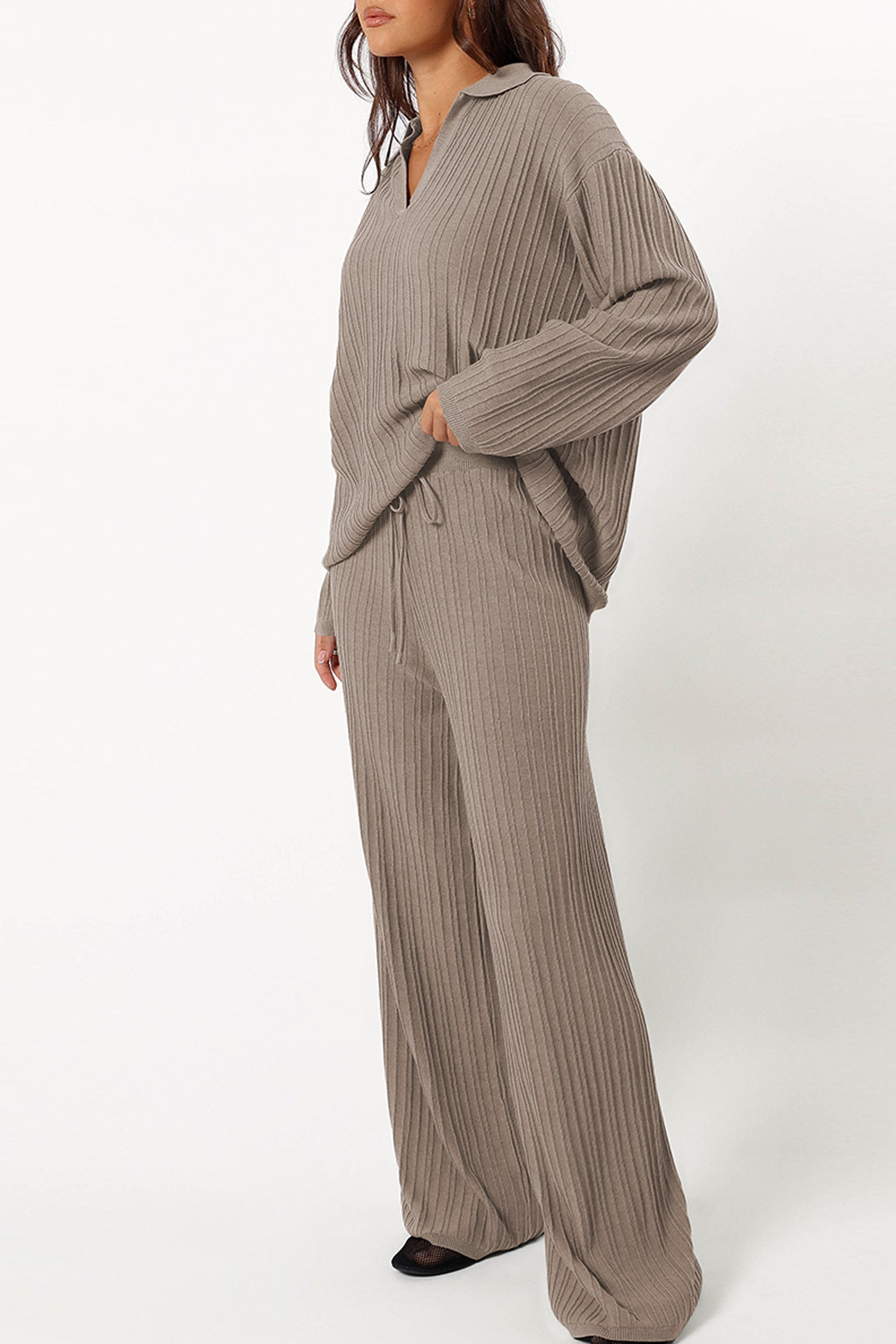 Cakulo Womens  Outfits Knit Sweater Matching Set Ribbed Wide Leg Loungewear Sweatsuits