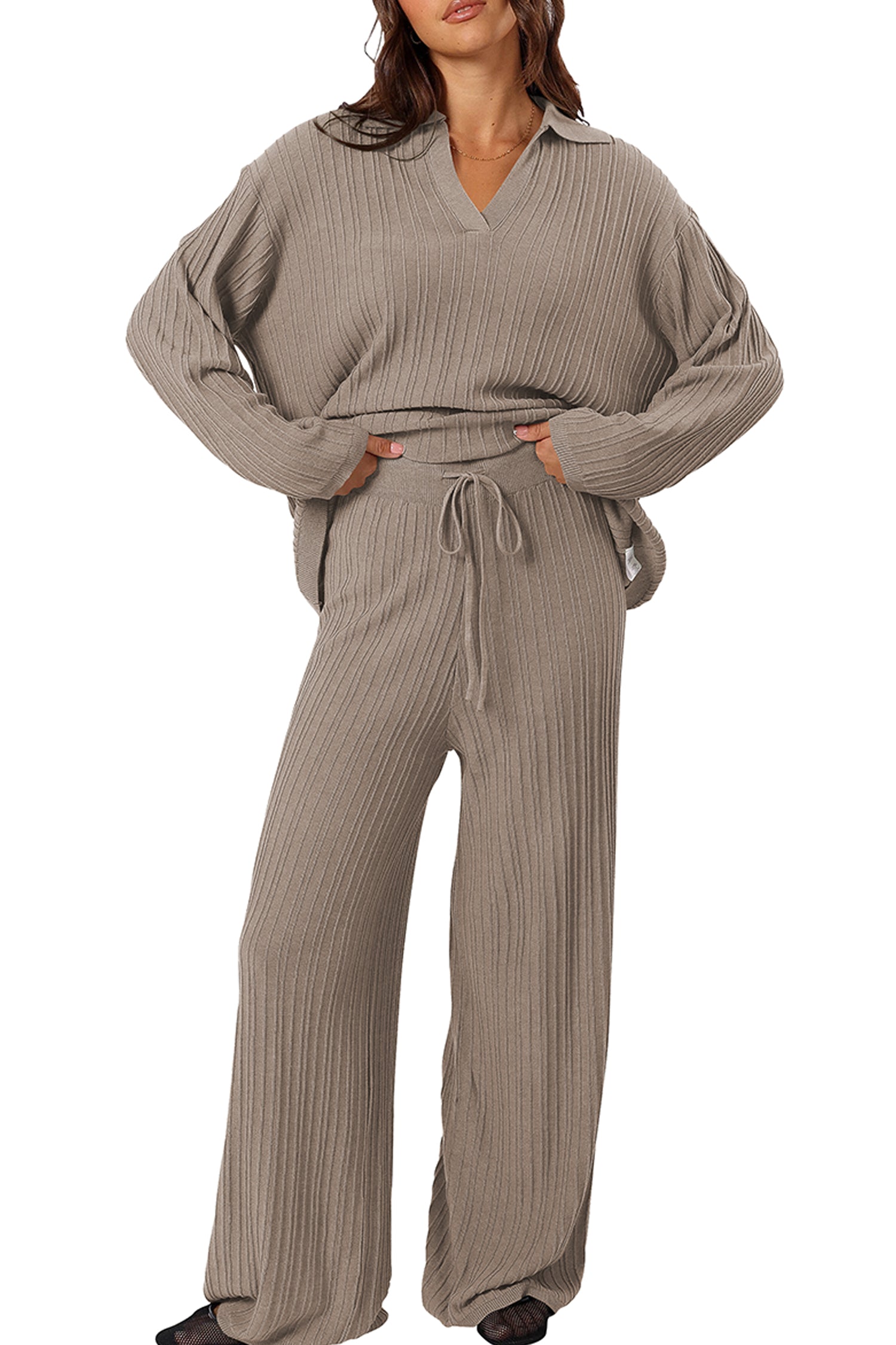 Cakulo Womens  Outfits Knit Sweater Matching Set Ribbed Wide Leg Loungewear Sweatsuits