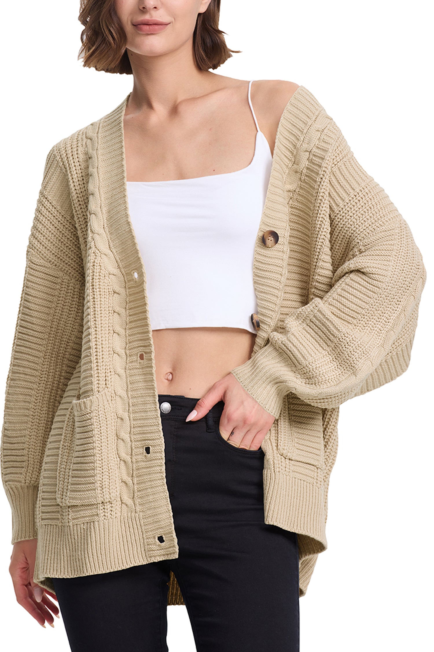 Cakulo Women's Chunky Cable Knit Cardigan