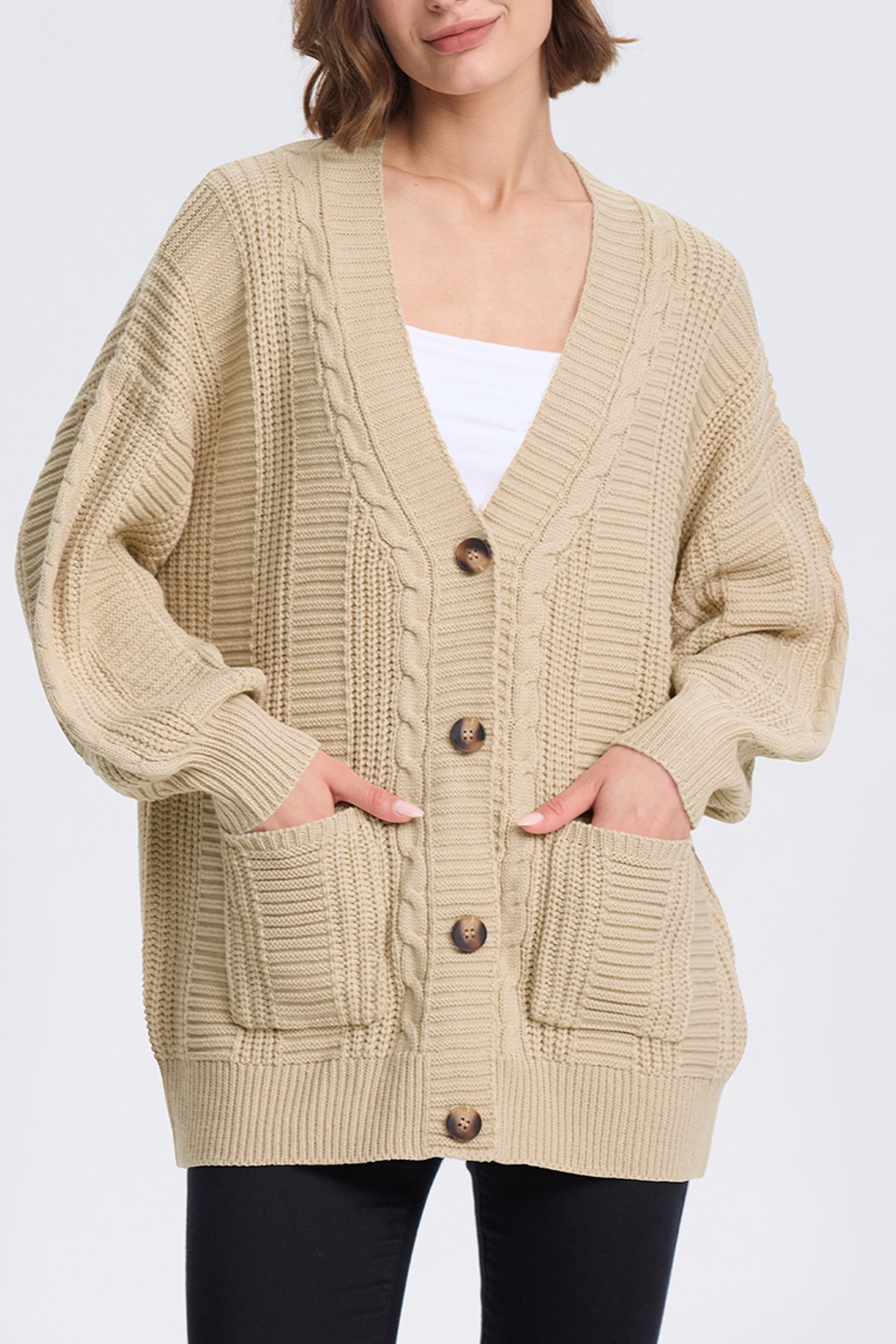 Cakulo Women's Chunky Cable Knit Cardigan