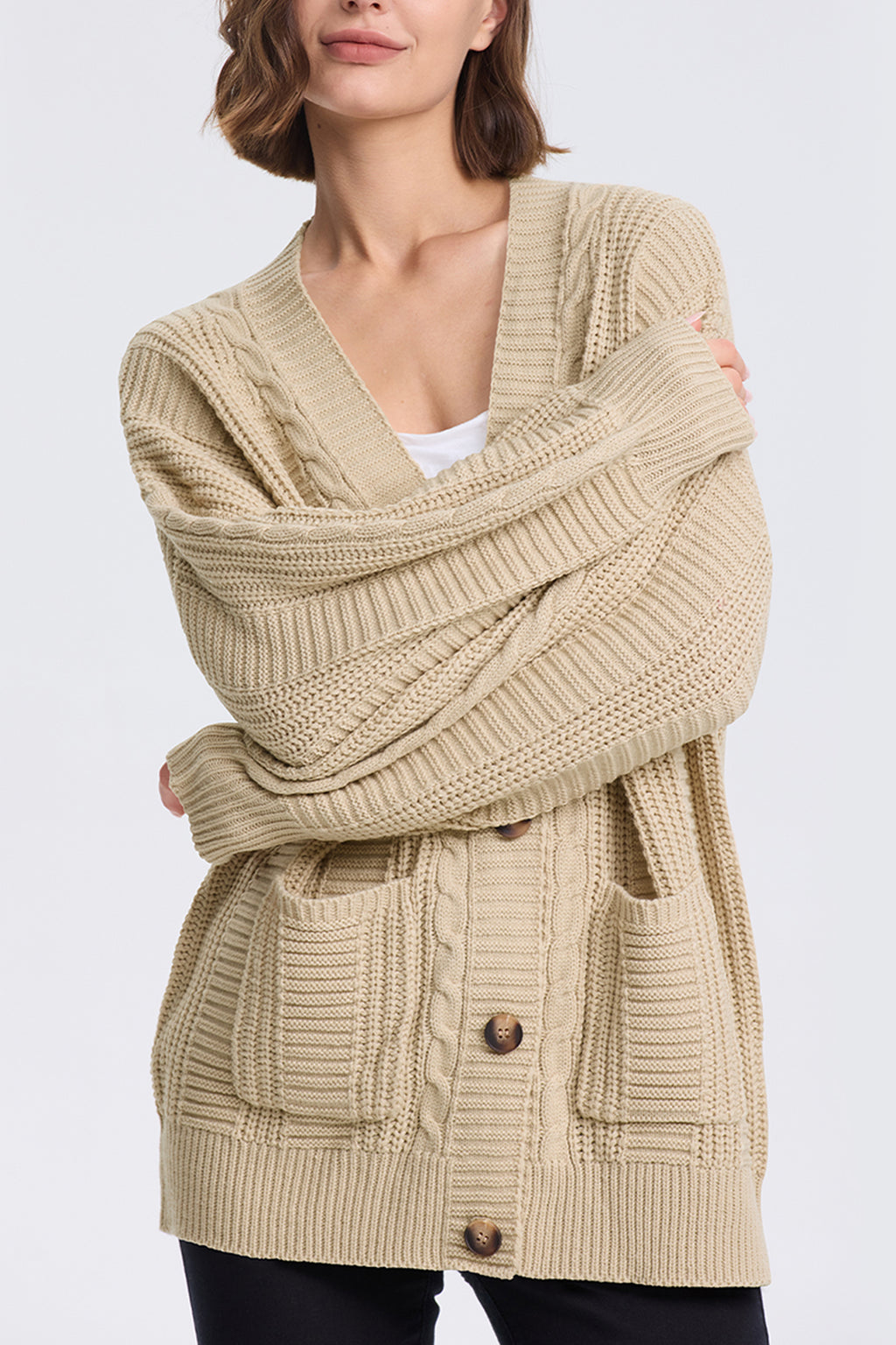 Cakulo Women's Chunky Cable Knit Cardigan