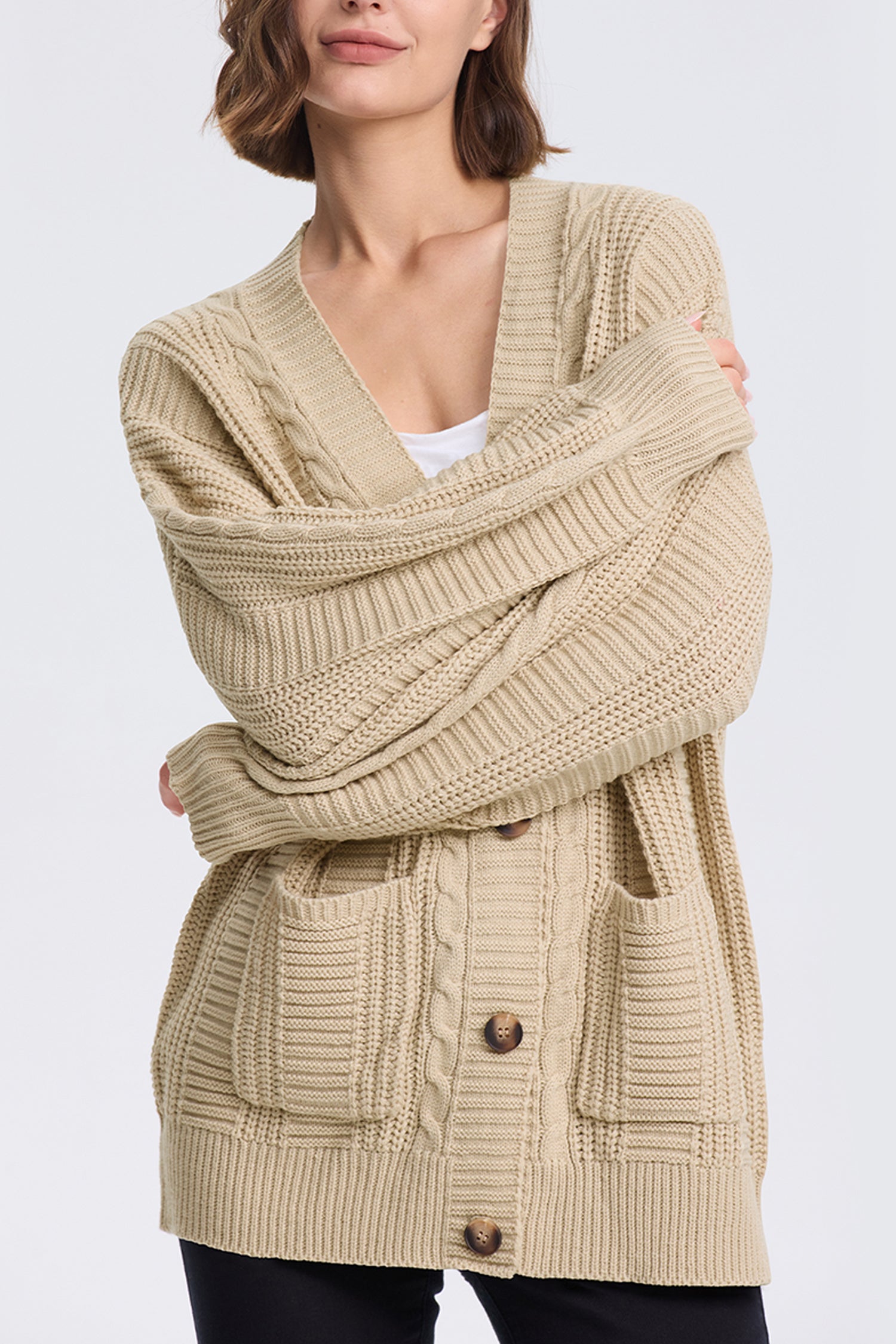 Cakulo Women's Chunky Cable Knit Cardigan
