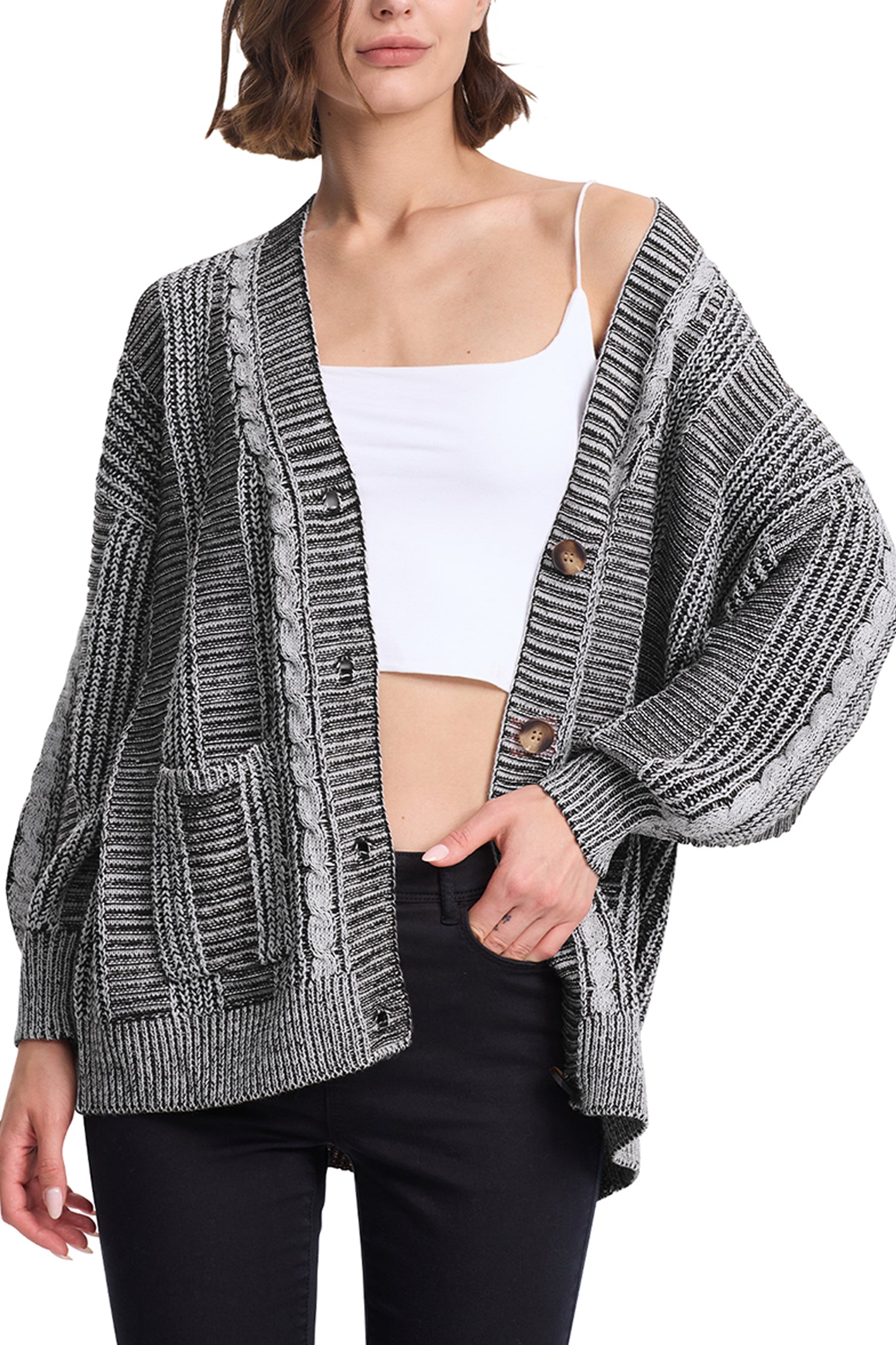 Cakulo Women's Chunky Cable Knit Cardigan